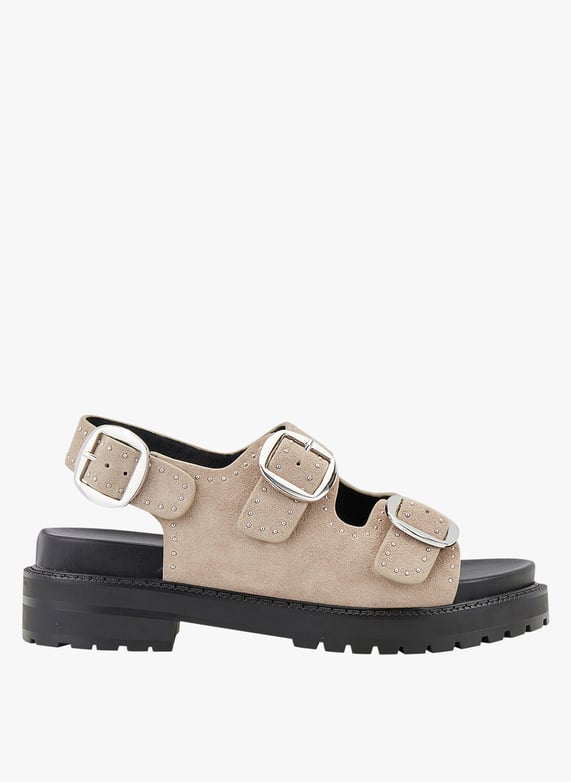 Sandali Piatti In Camoscio Con Borchie Taupe Cosmoparis Donna HALIZA VEL 026 TAUPE Place des Tendances Italia