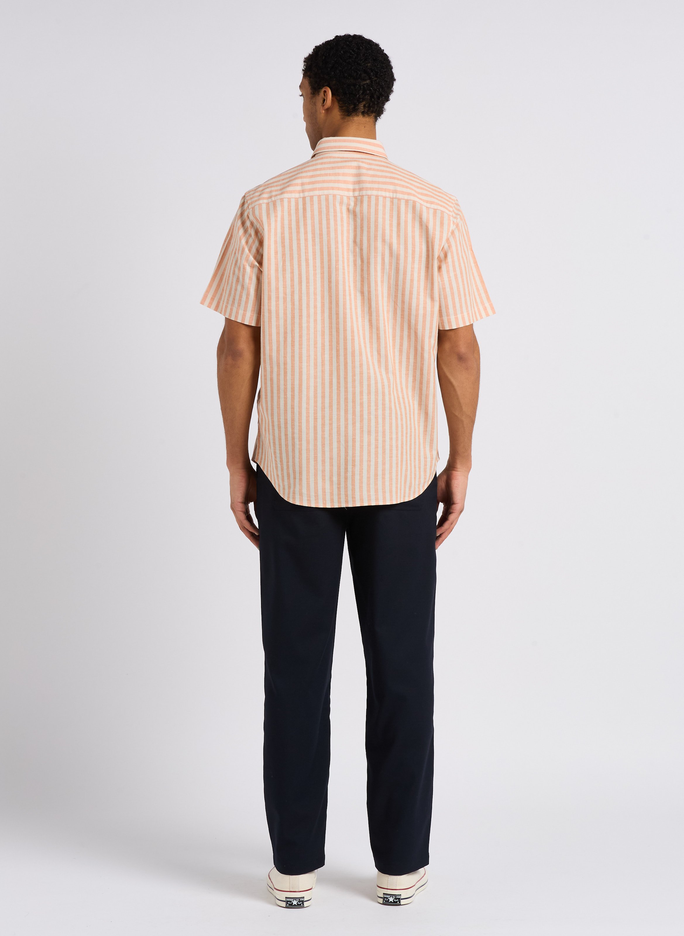 Regular-fit striped organic cotton and linen shirt MINIMUM Orange