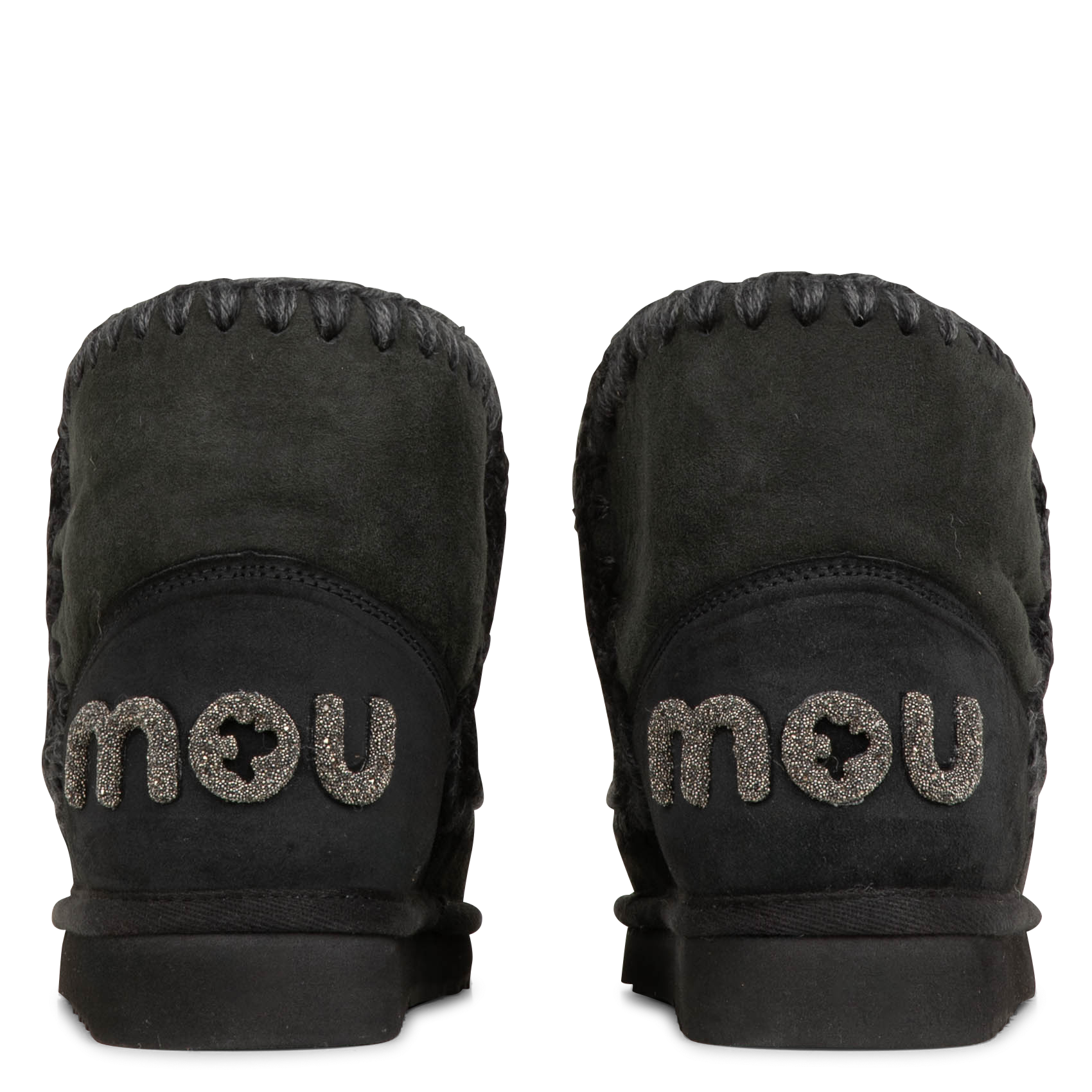 Enkellaarsjes met glinsterend logo in leer Black-black Mou - Dames  MU-FW101050A | Place des Tendances