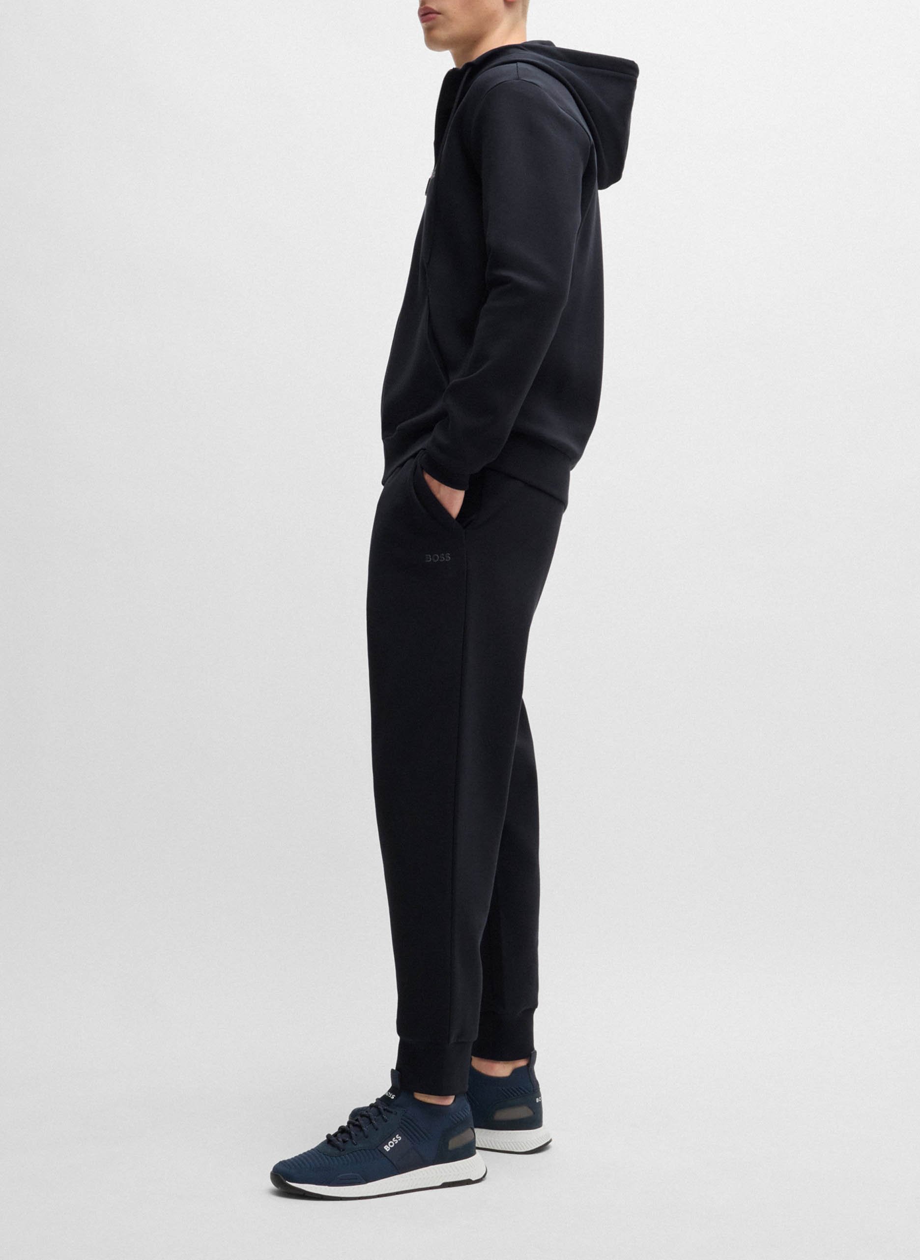 Cotton hooded sweatshirt with zip BOSS Blue