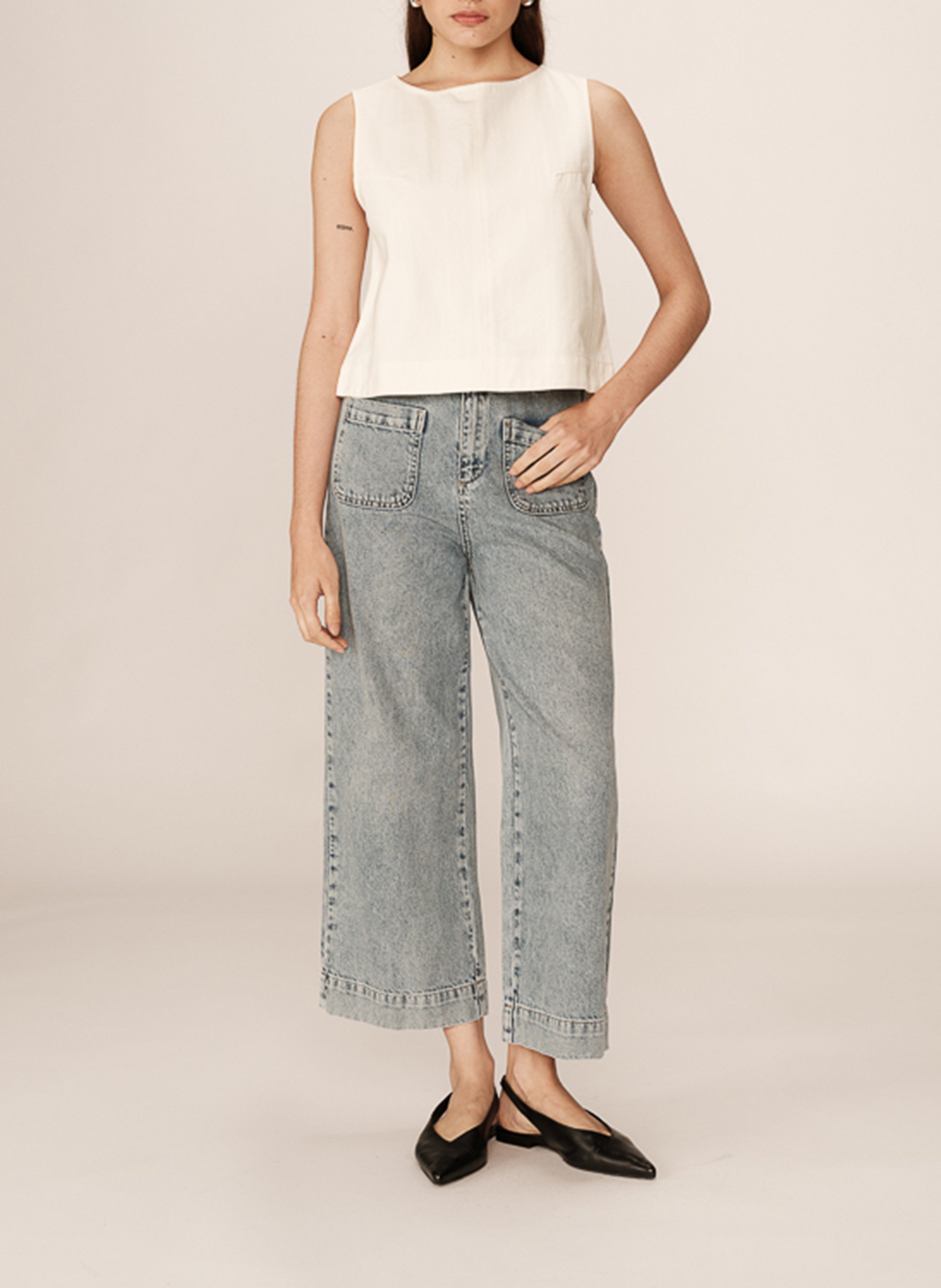 Wide leg cotton jeans GRACE ET MILA White