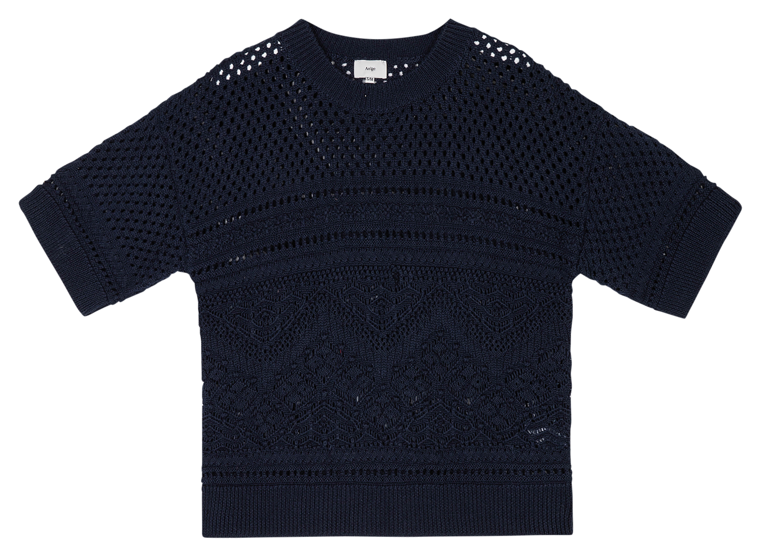 Open-work knitted sweater with short sleeves  AN'GE Blue