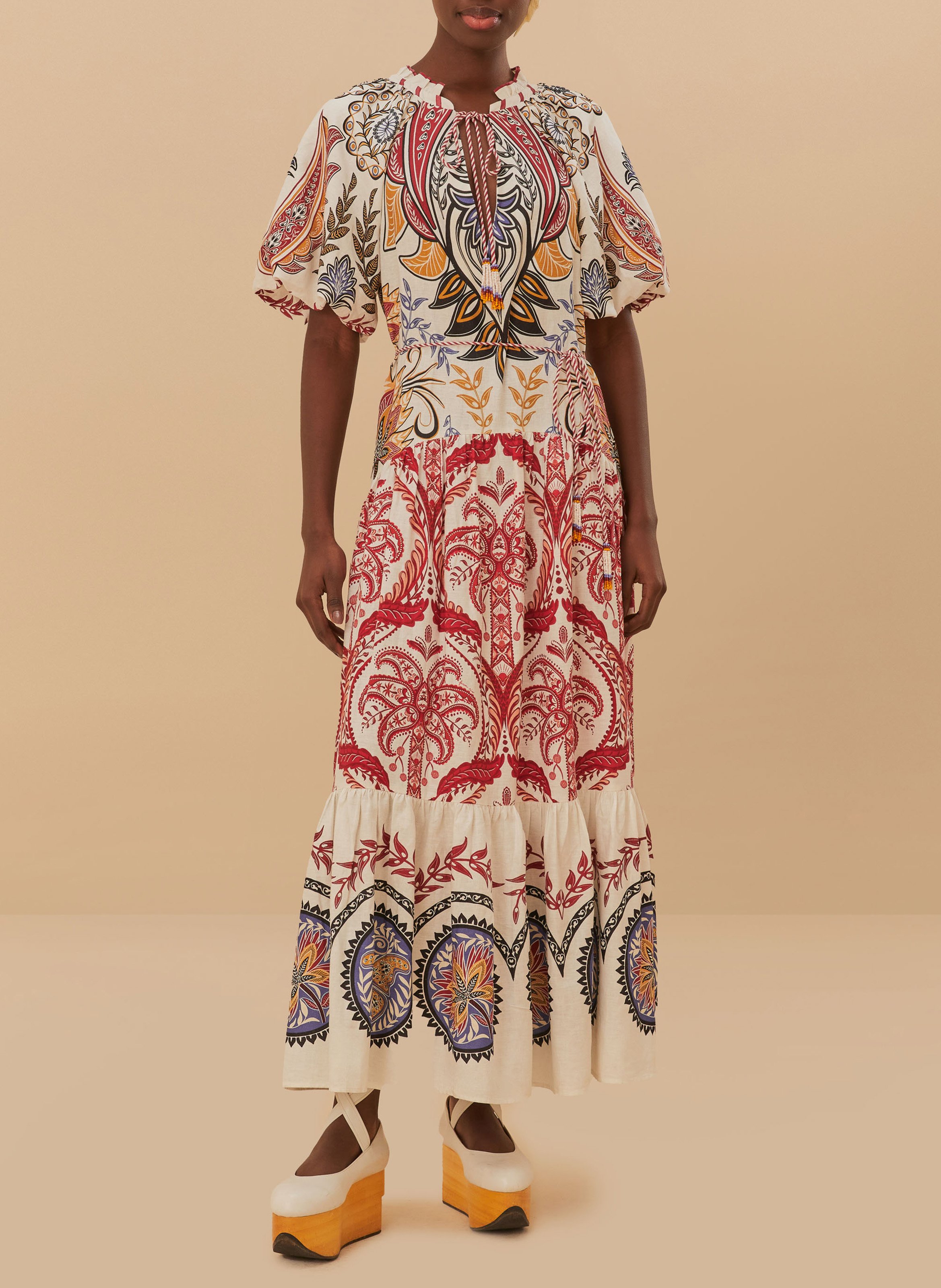 Robe longue en lin mélangé imprimé FARM RIO Multicolore