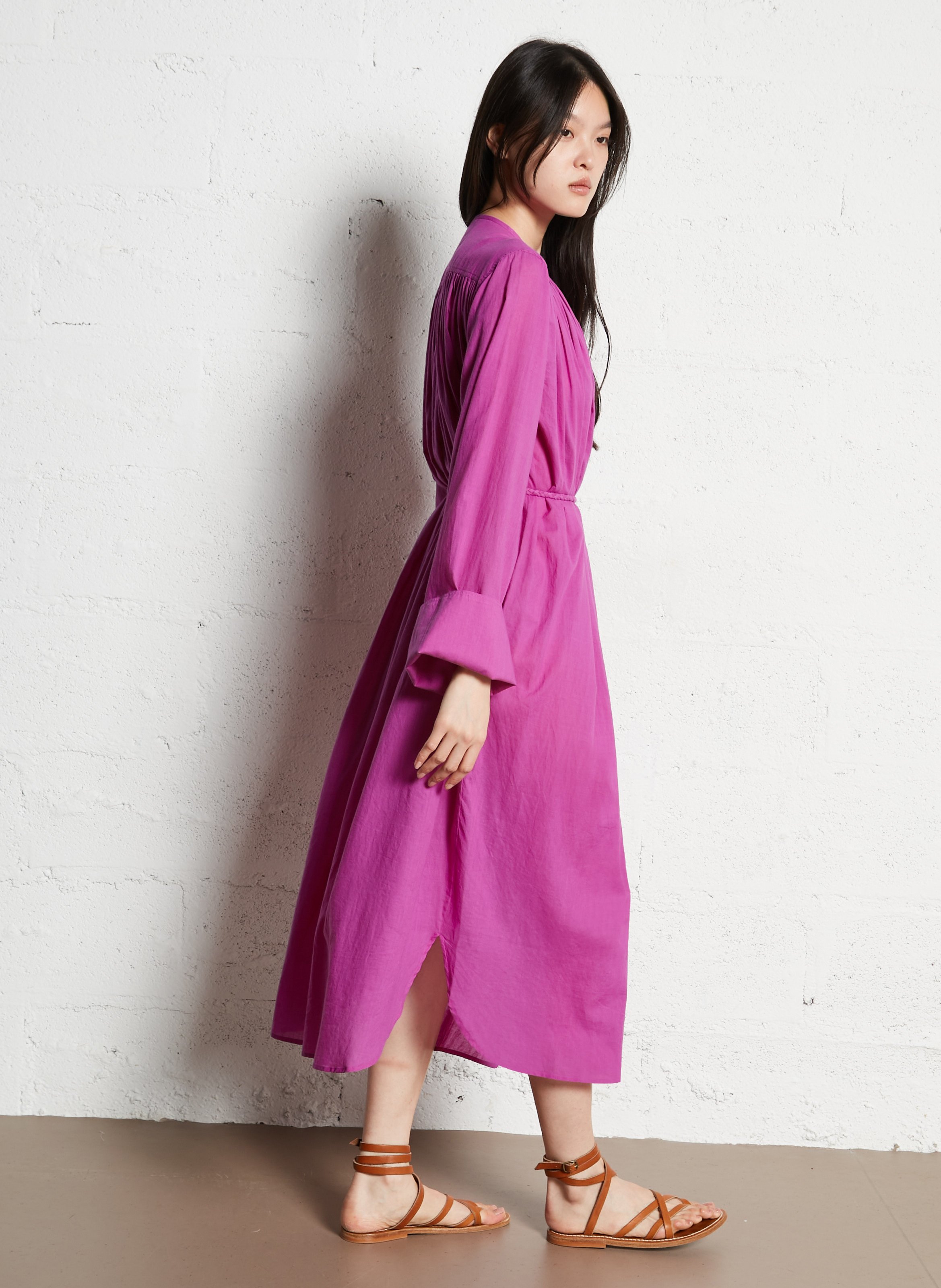 Long cotton dress with round neck LAURENCE BRAS Purple