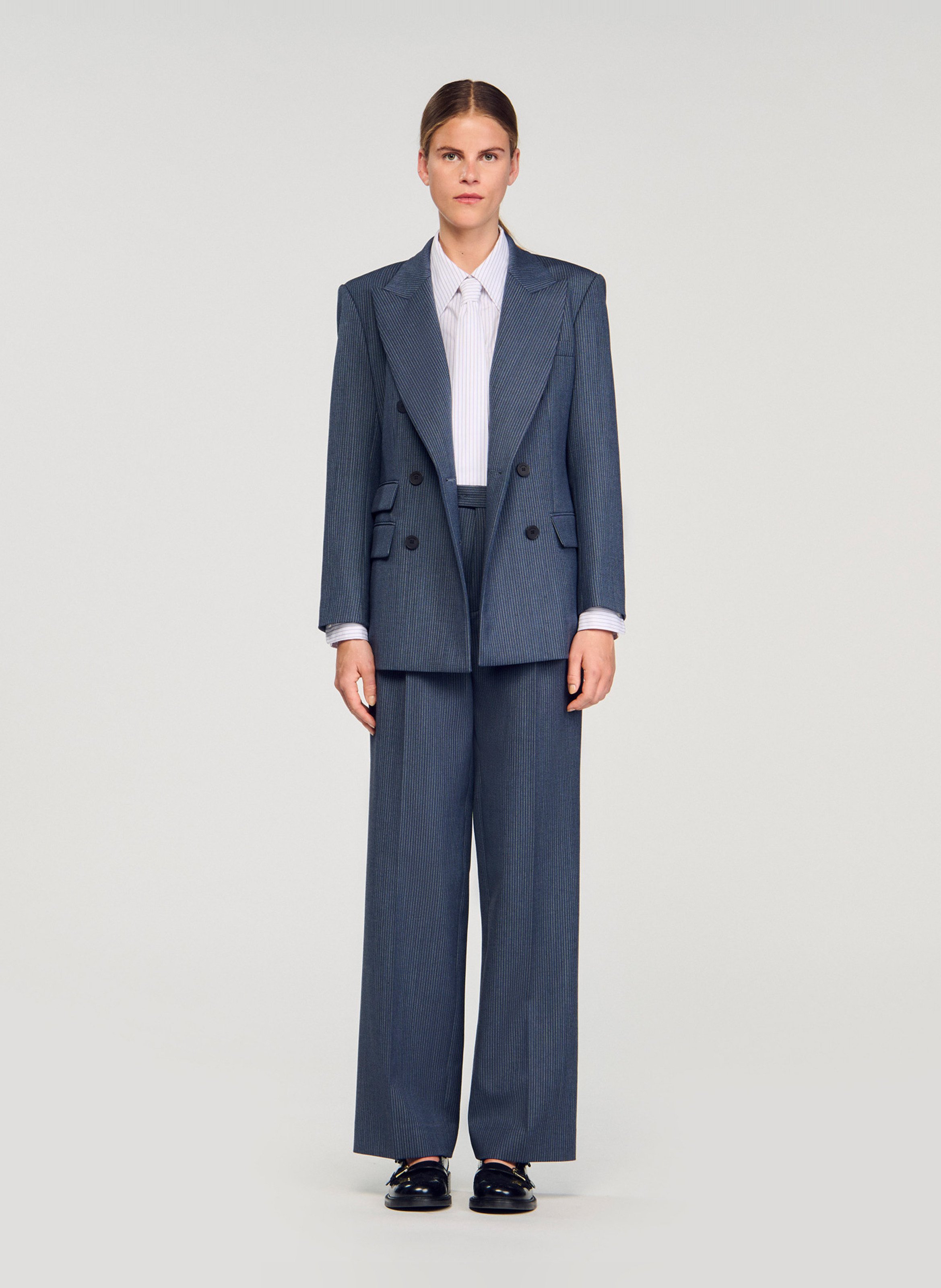 Veste de tailleur ajustée à rayures SANDRO Bleu