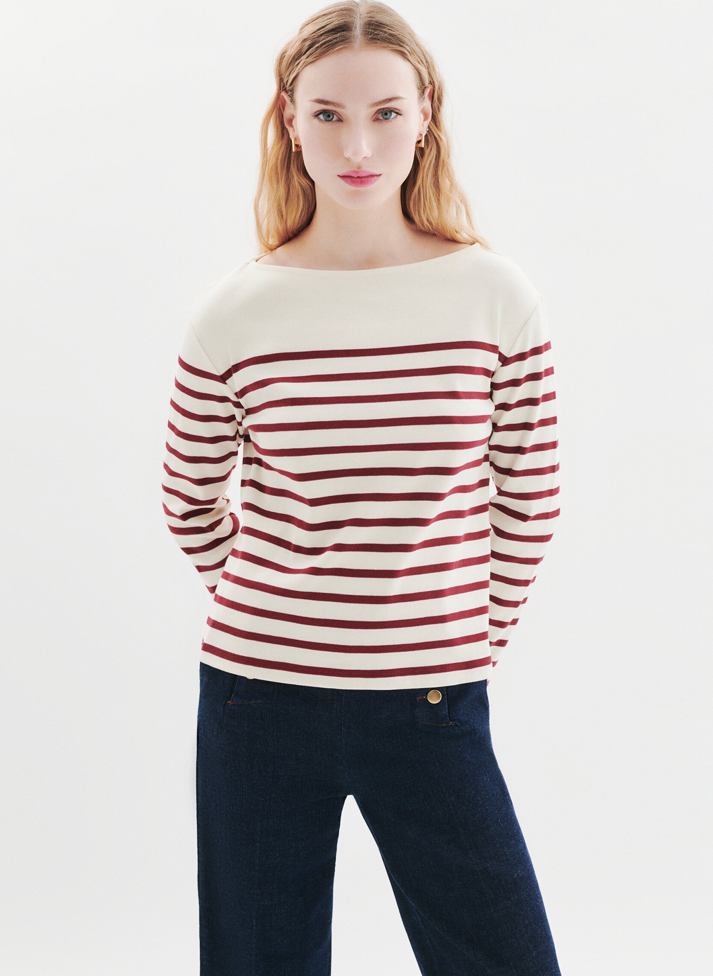 Boat-neck cotton T-shirt CAROLL Red
