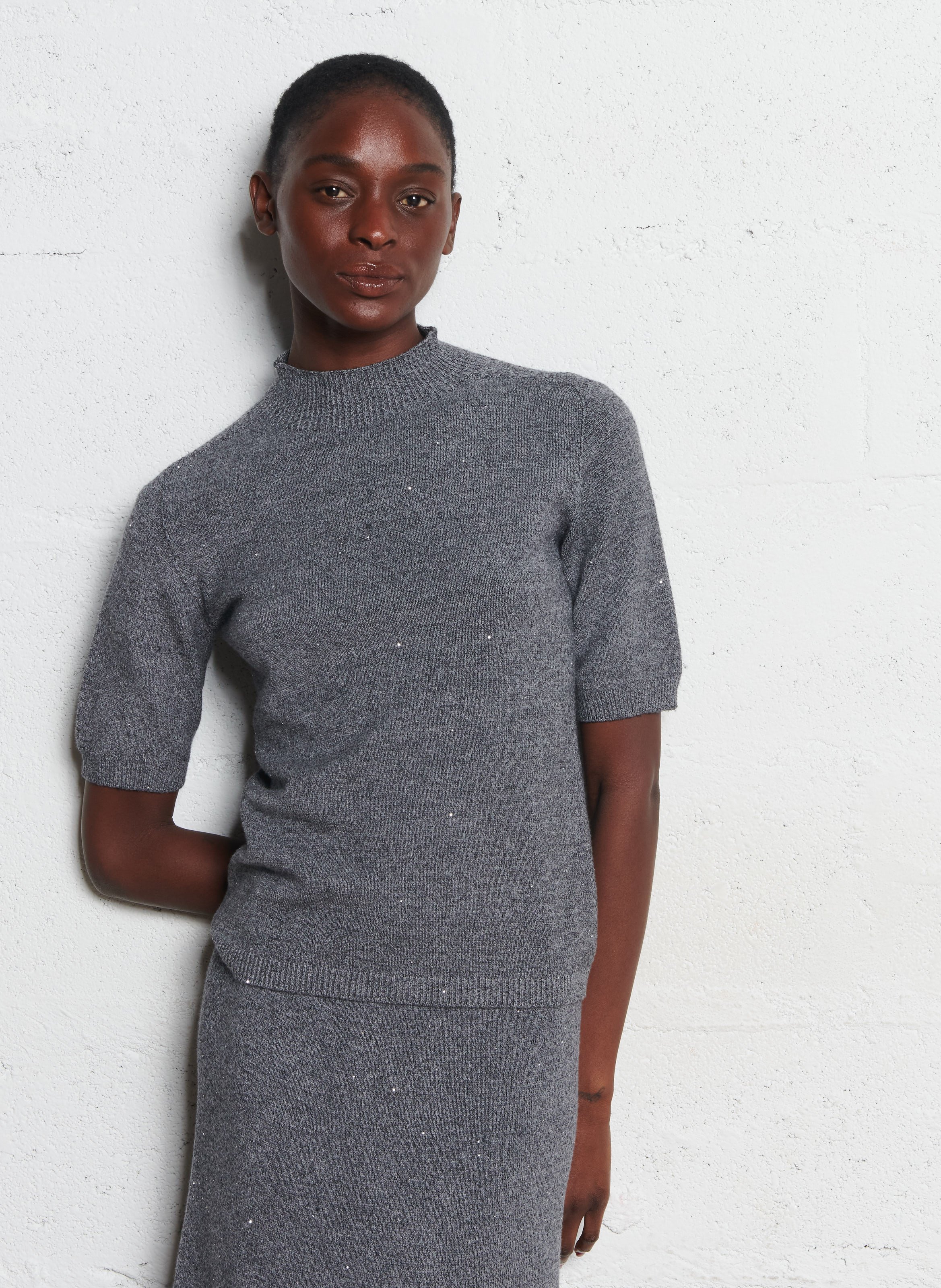 Pull col rond à strass LIU JO Gris