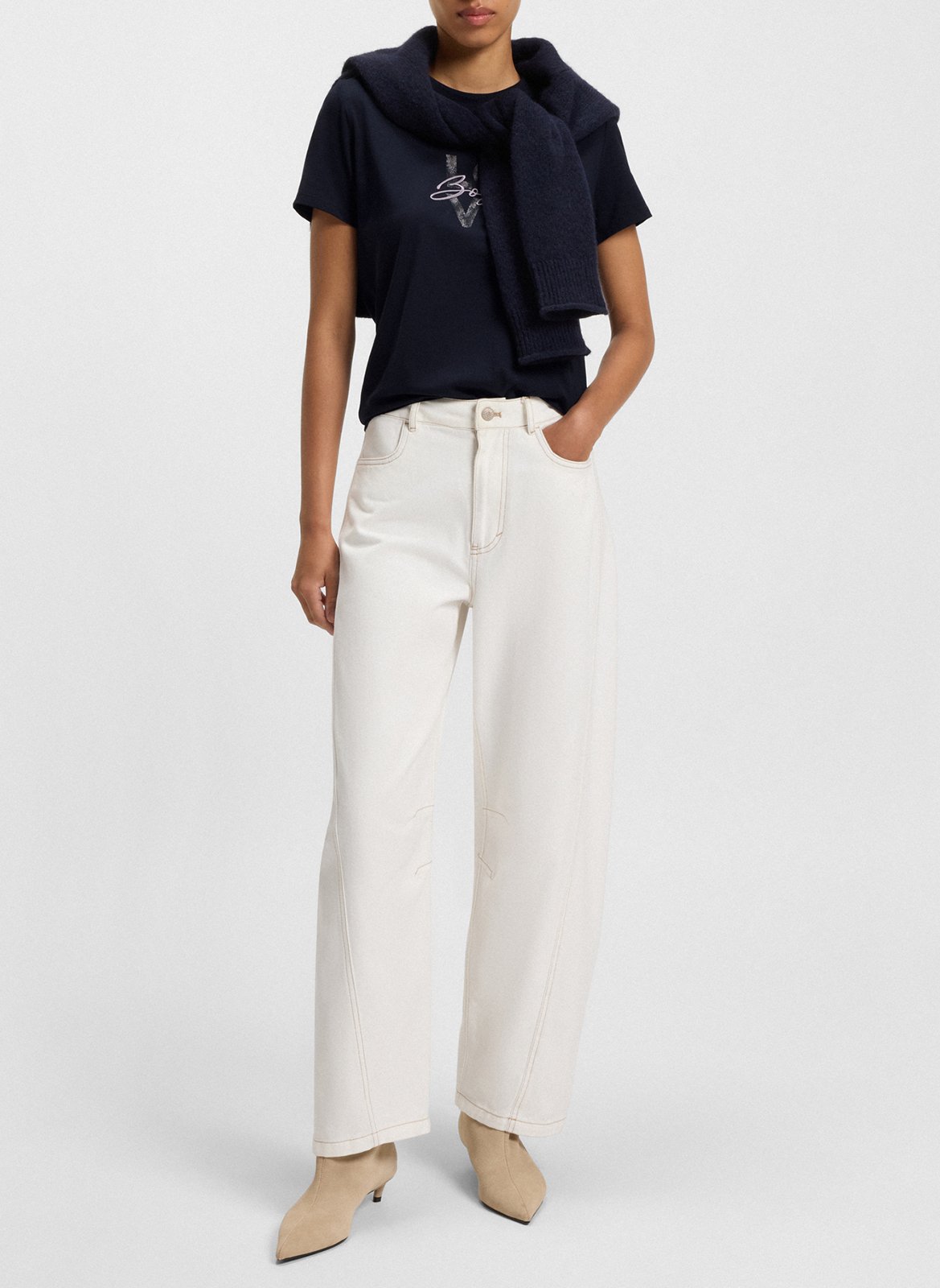 Tee-shirt droit uni à détail brodé BOSS Bleu