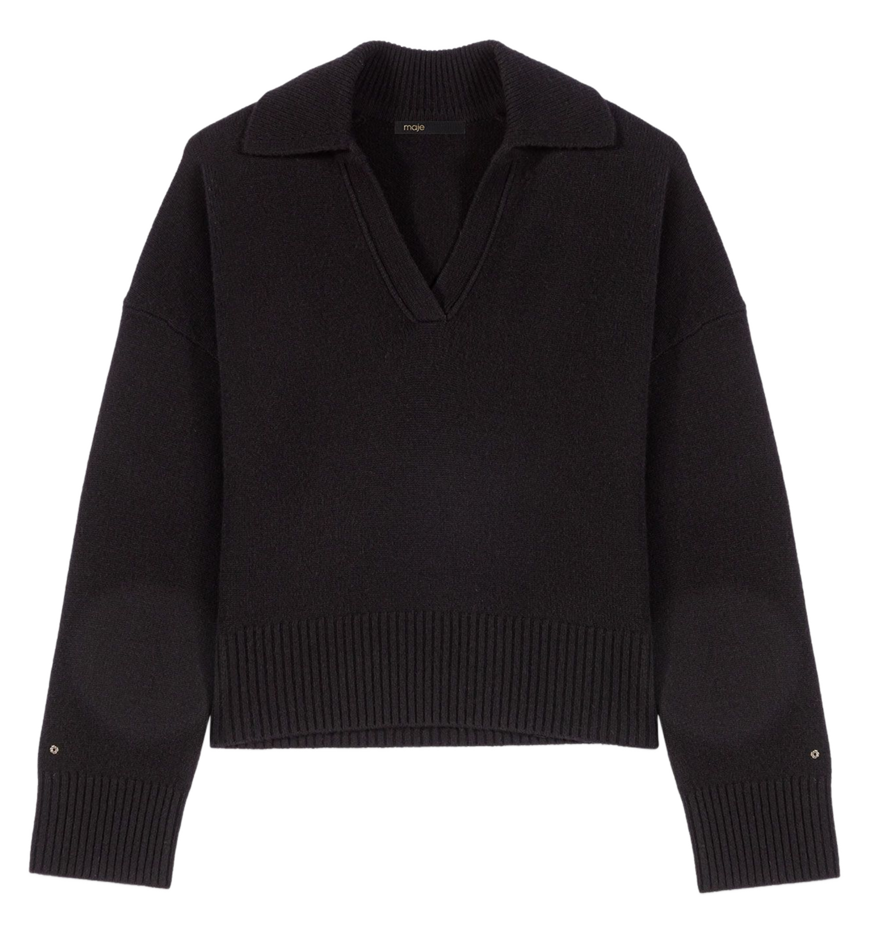 Pull col V en laine mélangée MAJE Noir