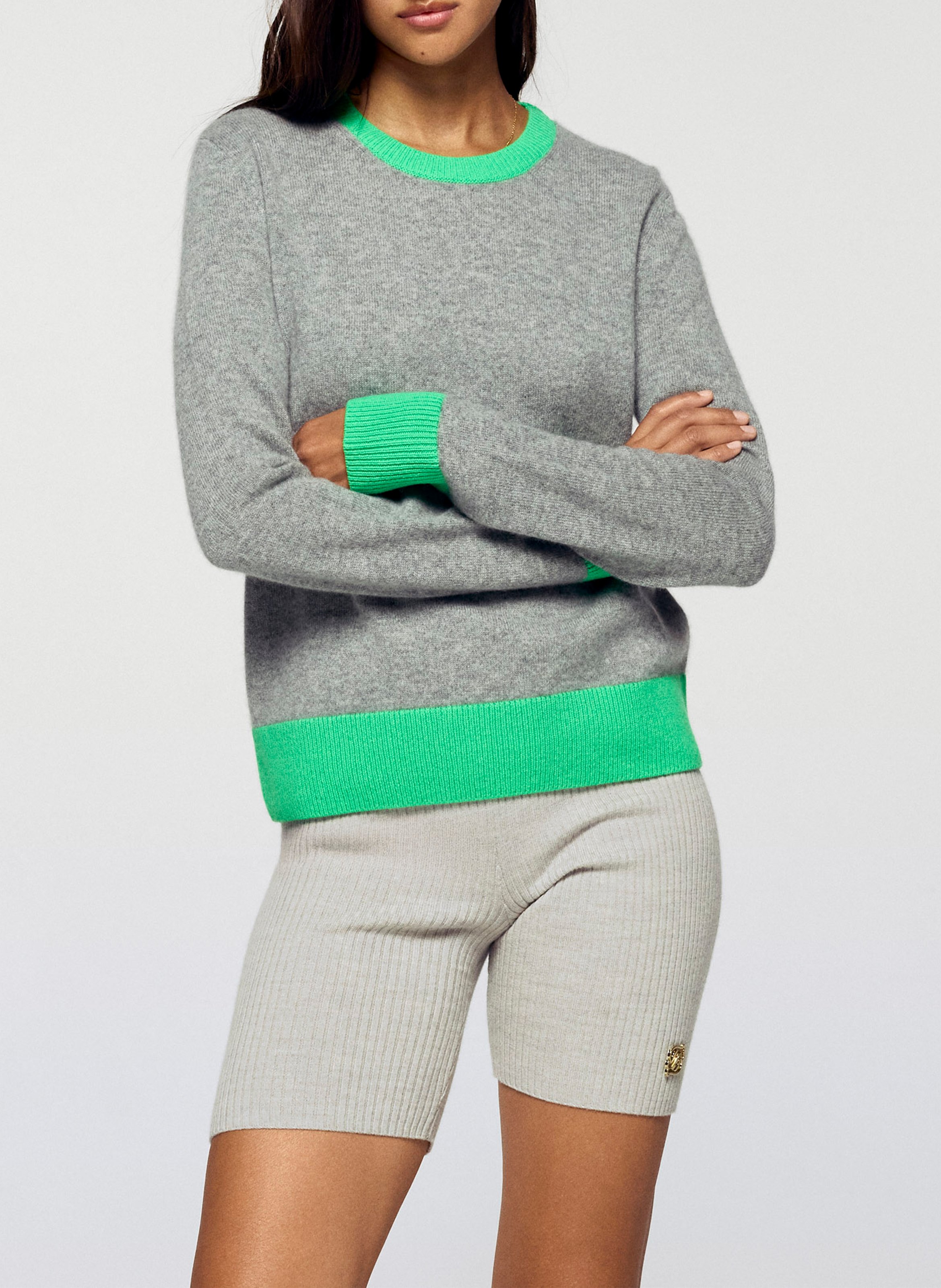 Round neck sweater with contrasting details in cashmere FROM FUTURE Grey