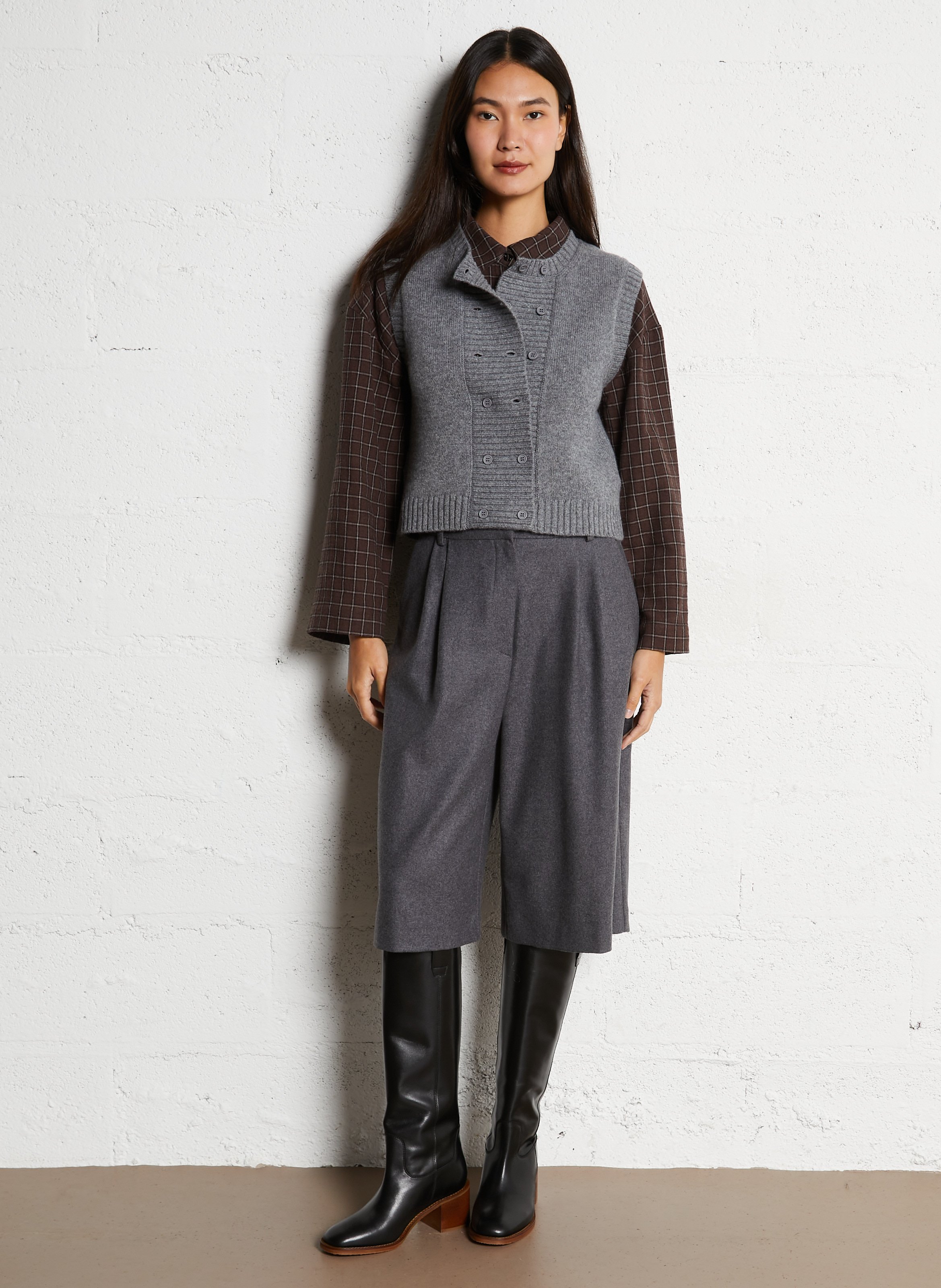 Top col rond en laine THE TINY BIG SISTER Gris