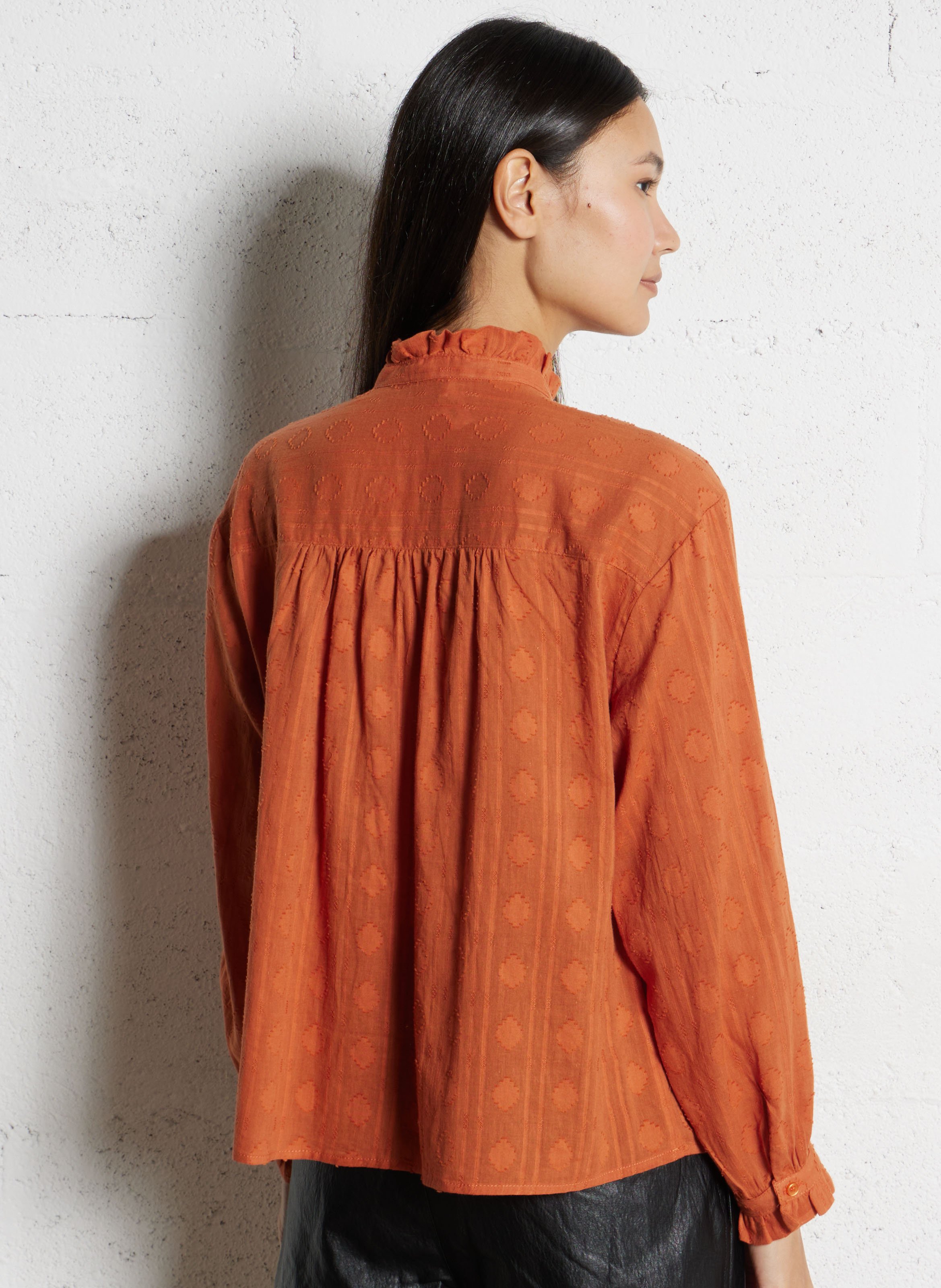 Bluse mit viktorianischem Kragen aus Baumwolle THE KORNER Orange