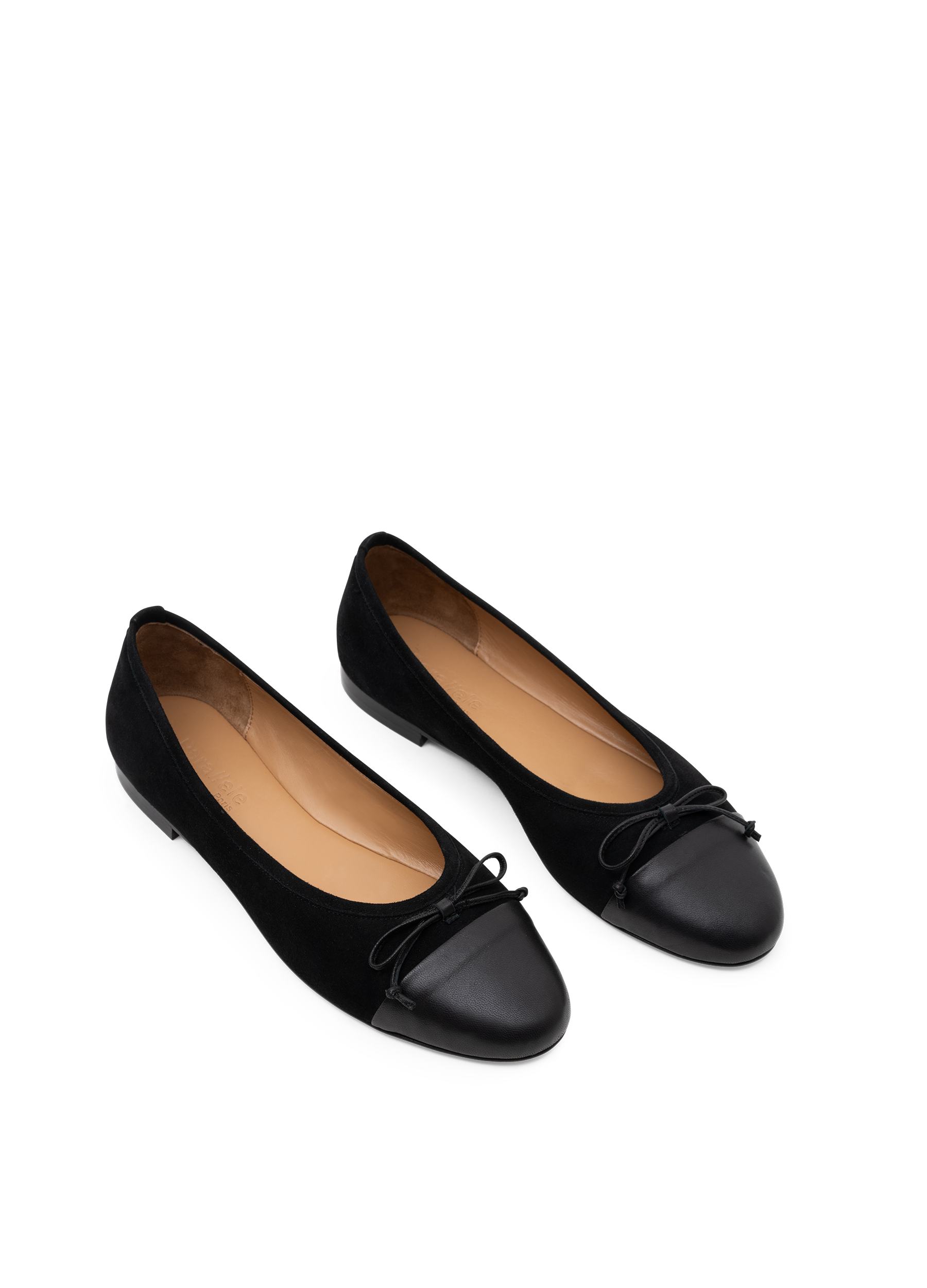 Black suede leather ballet flats PARALLELE PARIS Black