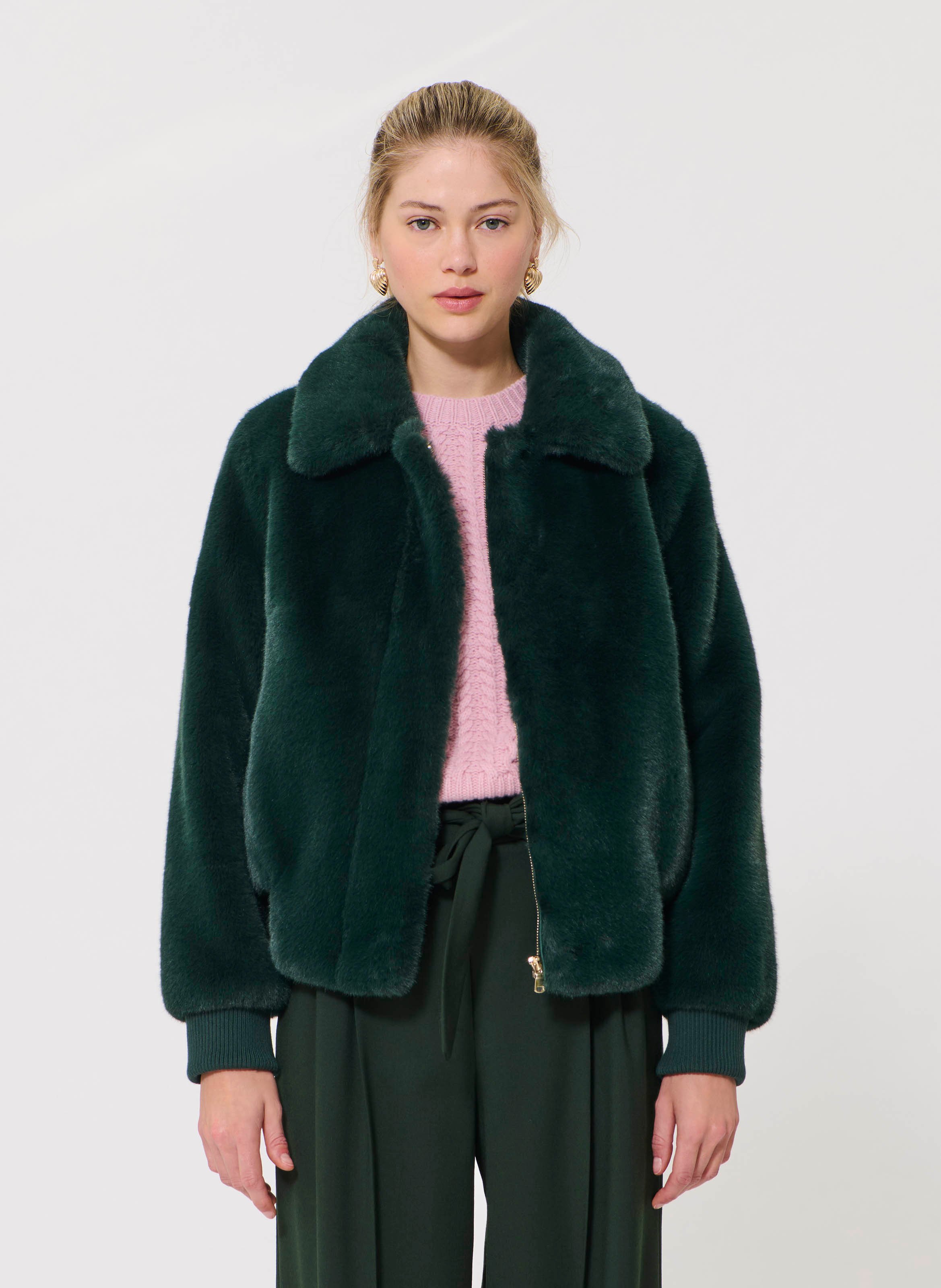 Faux fur jacket with classic collar TARA JARMON Green