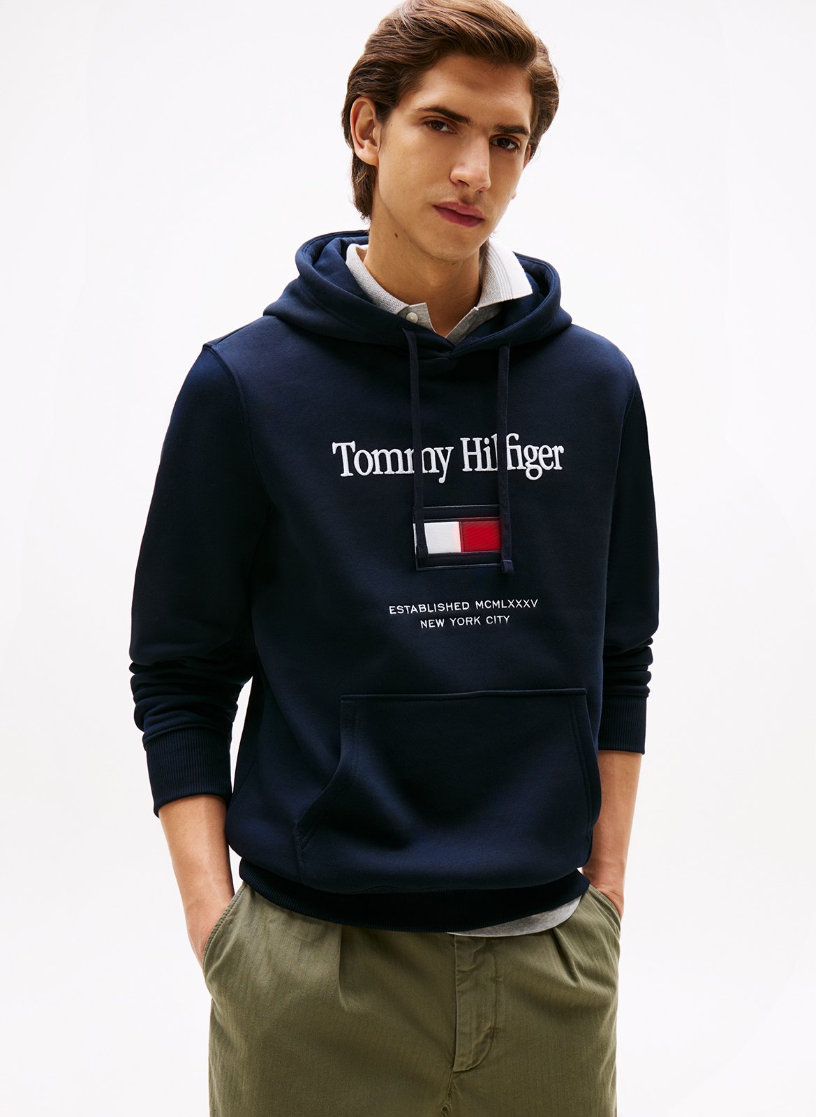 Sweat à capuche droit en coton mélangé TOMMY HILFIGER