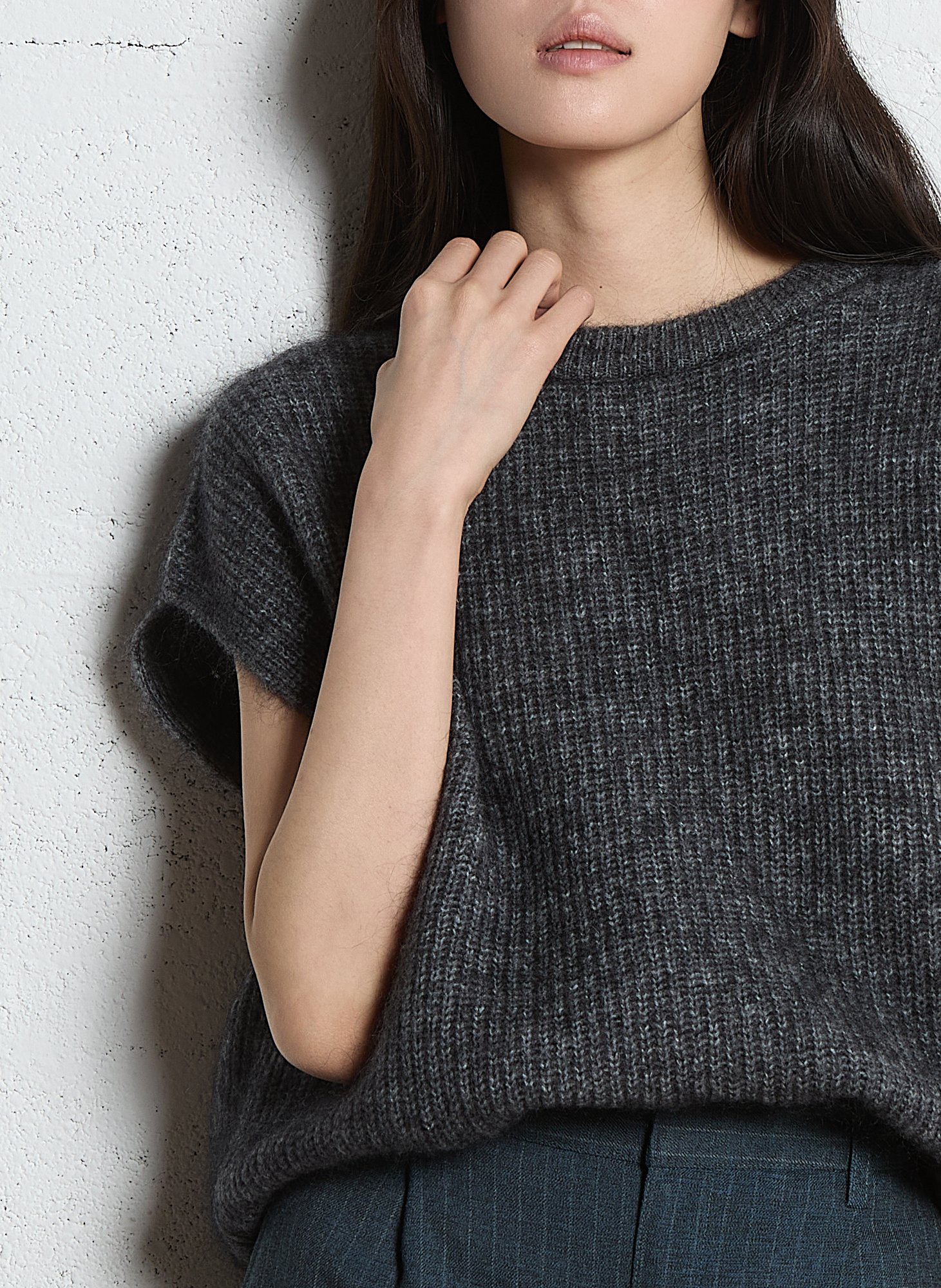 Pull oversize col rond en maille MAISON 123 Gris