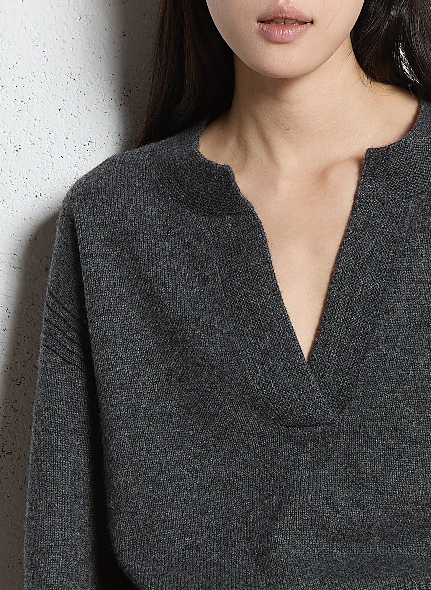 Pull droit col tunisien en laine  MAISON 123 Gris