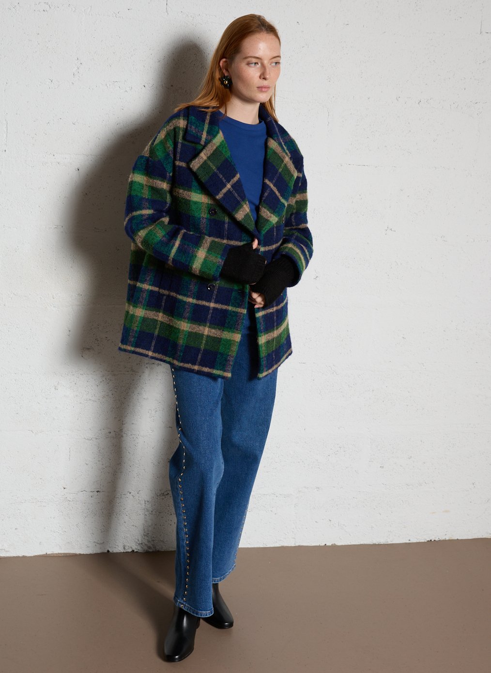 Caban ample boutonné à carreaux TINSELS Multicolore