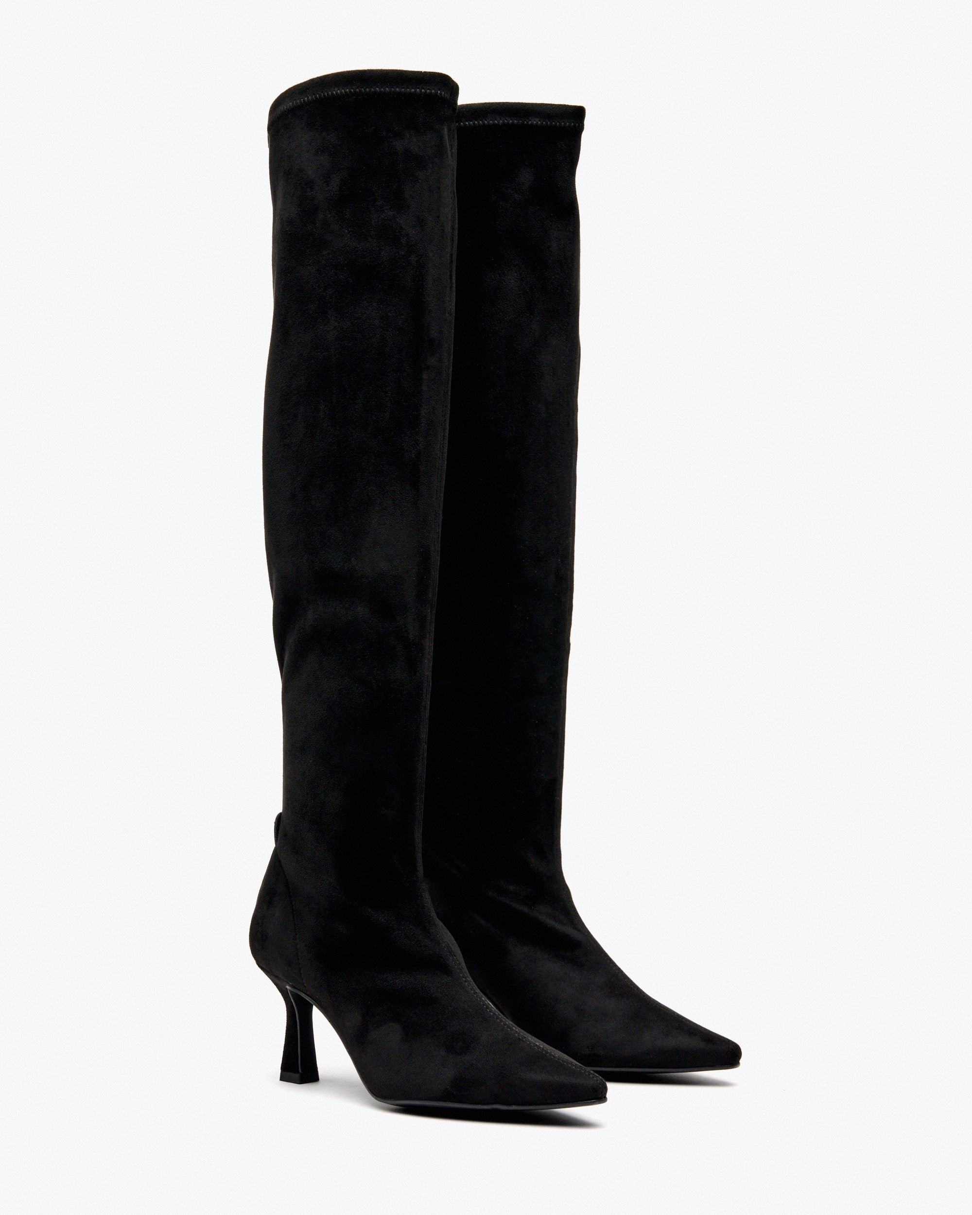 Black stretch fabric high boots with suede effect PEDRO MIRALLES Black