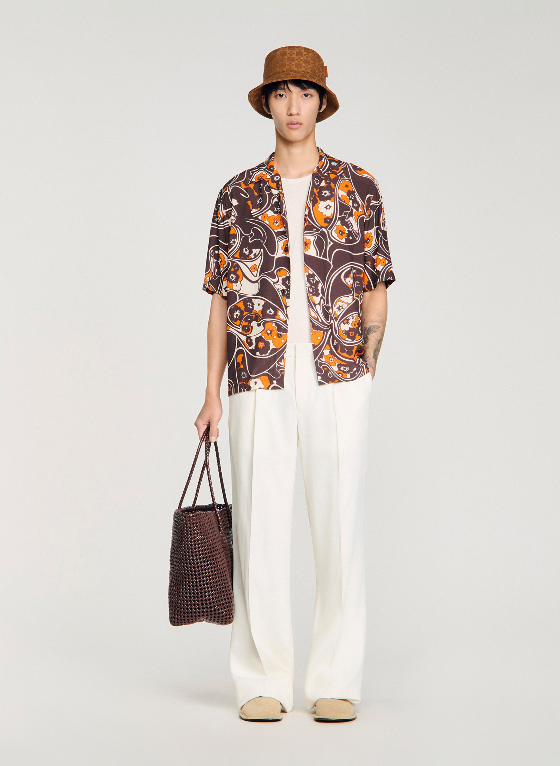 Chemise à imprimé floral SANDRO Marron