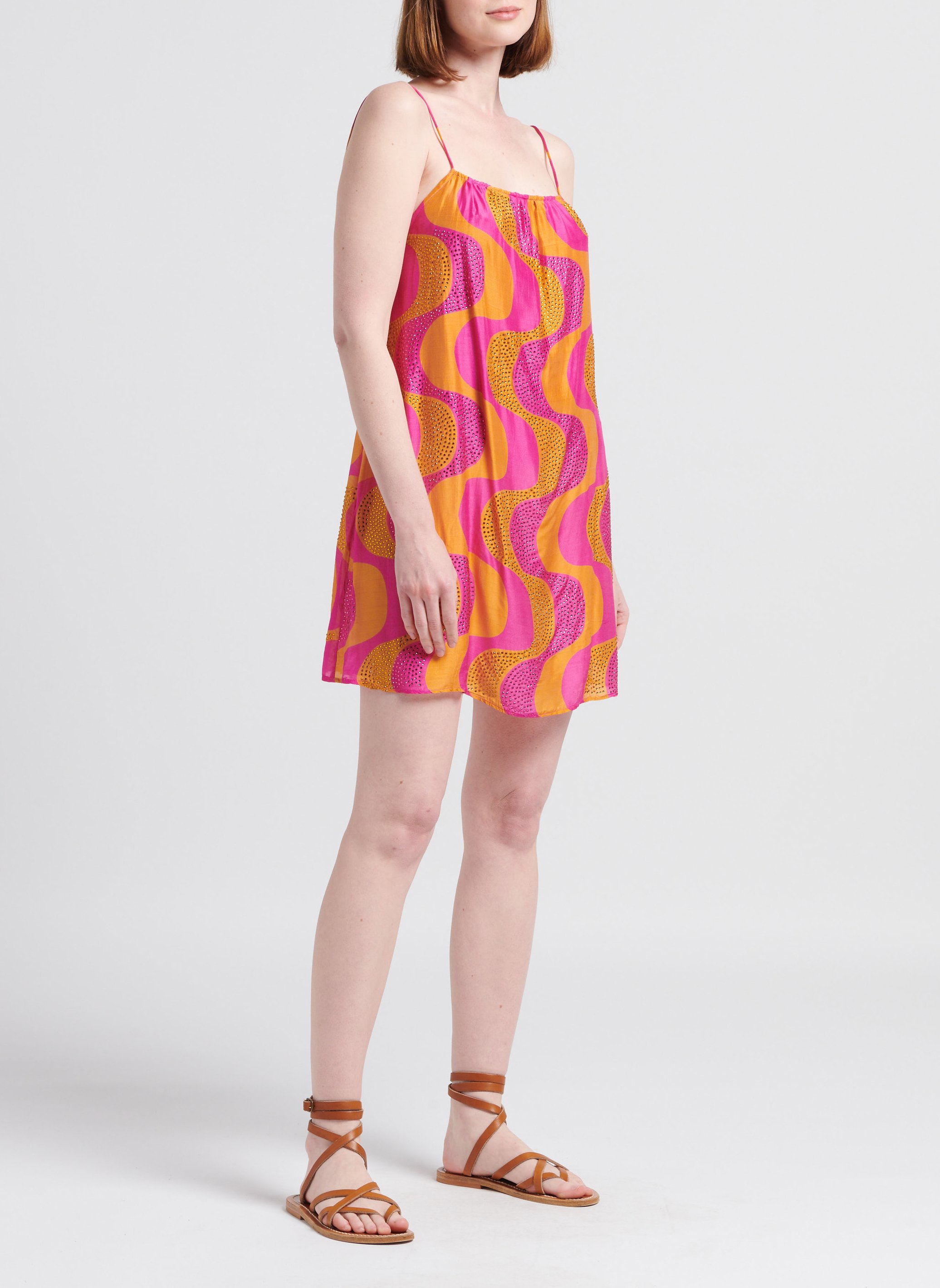 Korte, ruimvallende jurk met print SUNDRESS Oranje