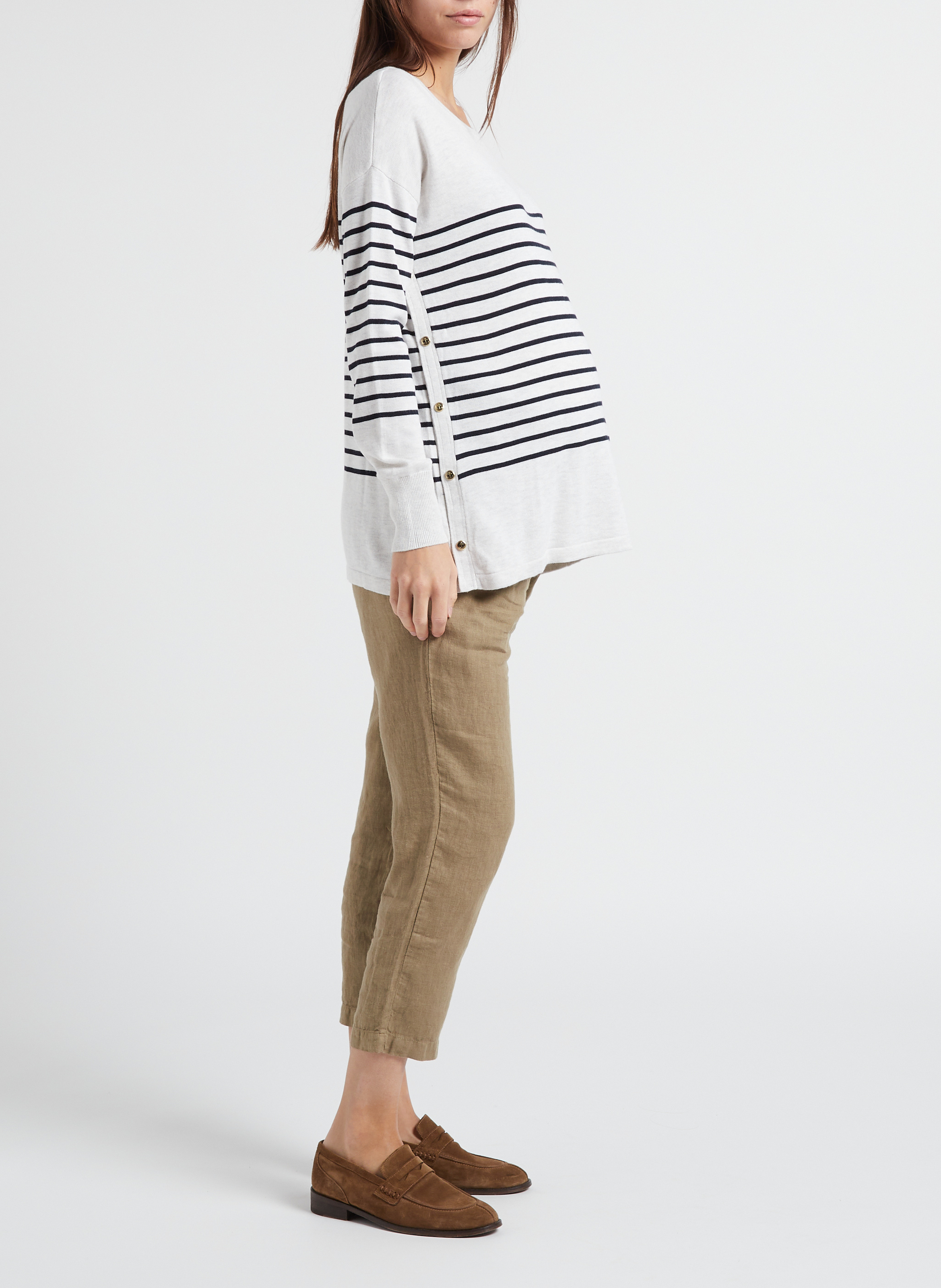 Pull col rond rayé de grossesse en coton mélangé  SERAPHINE Rayé