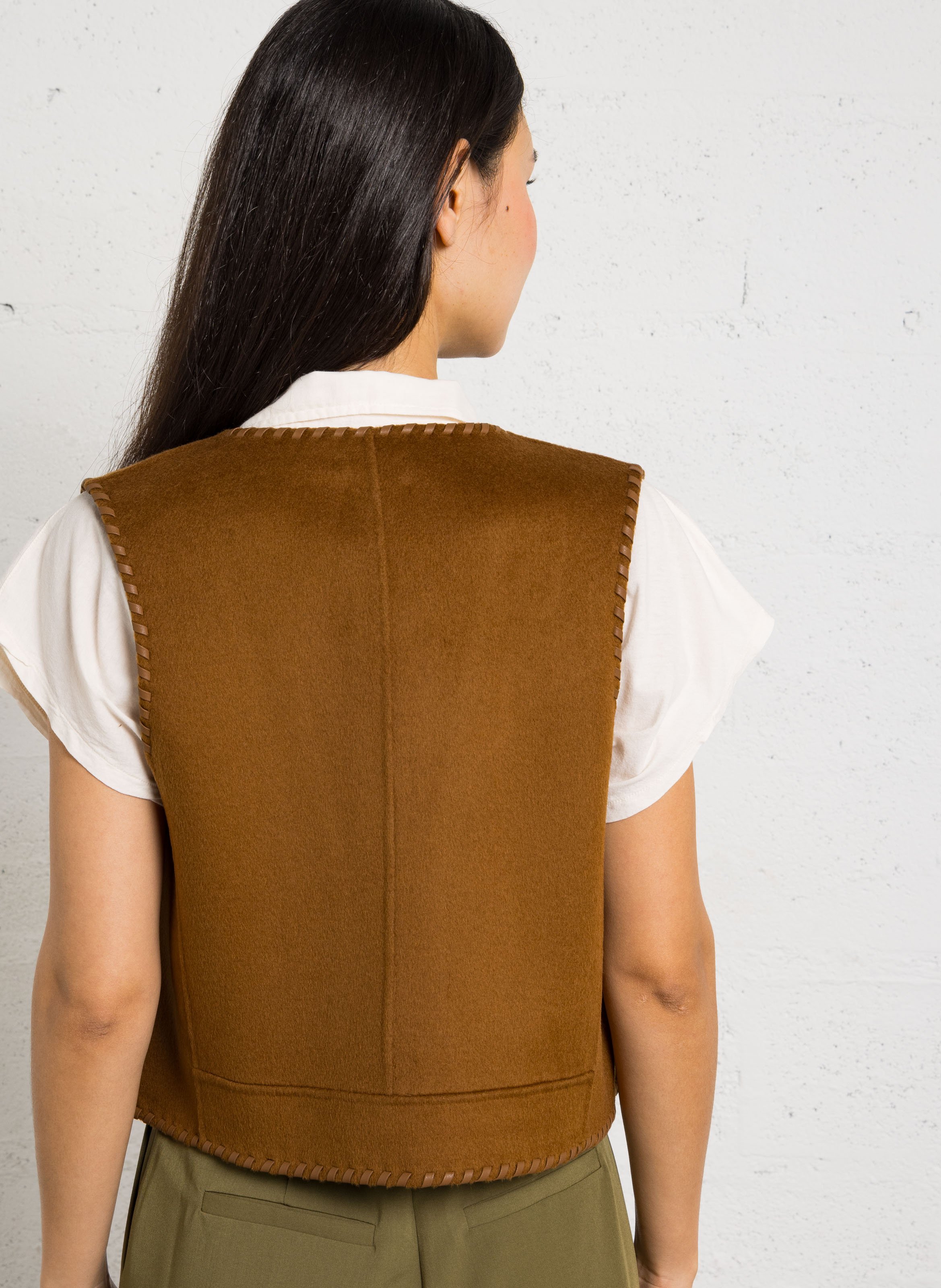 Korte effen wollen mix gilet HARTFORD Bruin