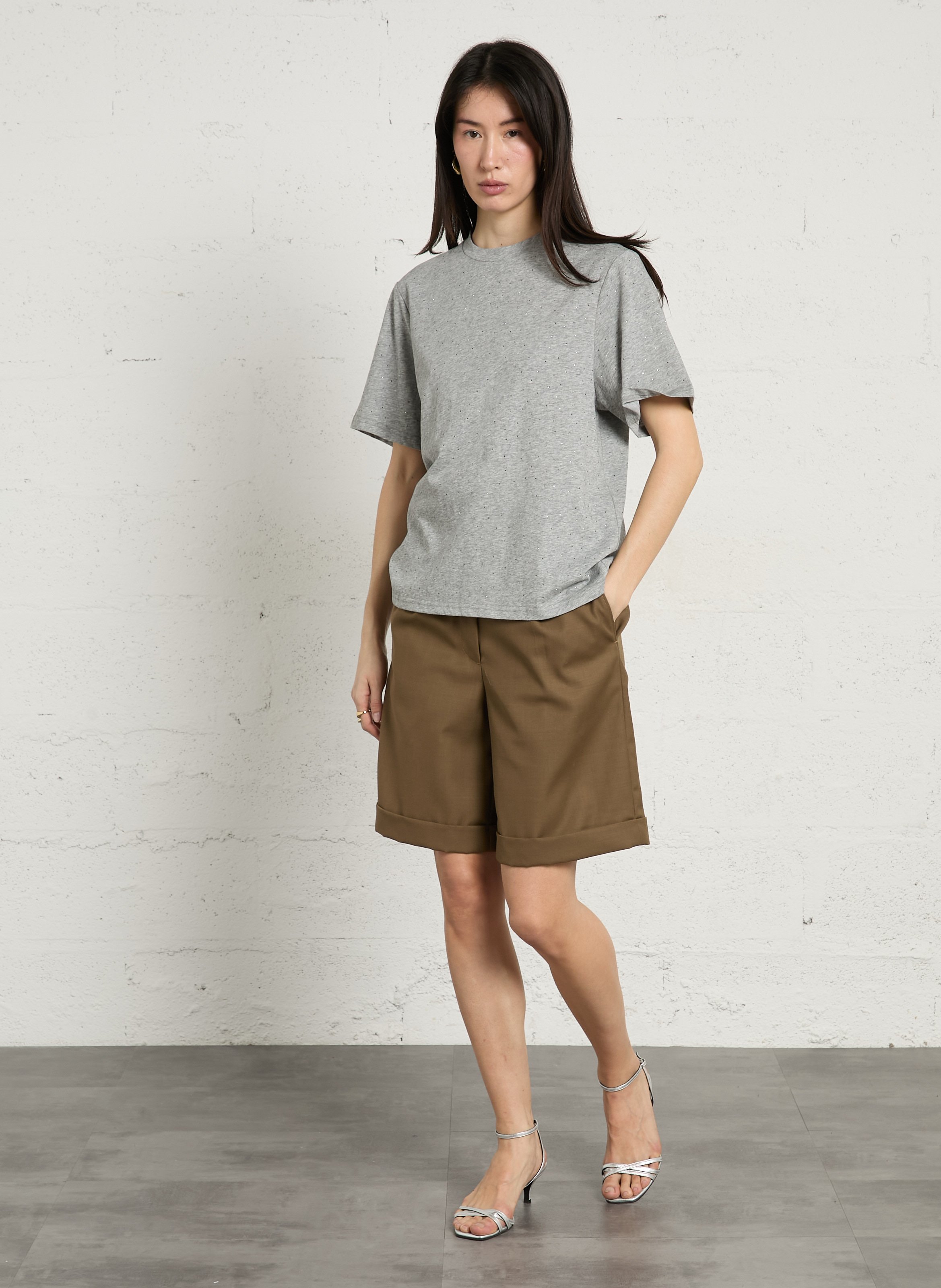 T-shirt met ronde hals en strass BERENICE Grijs