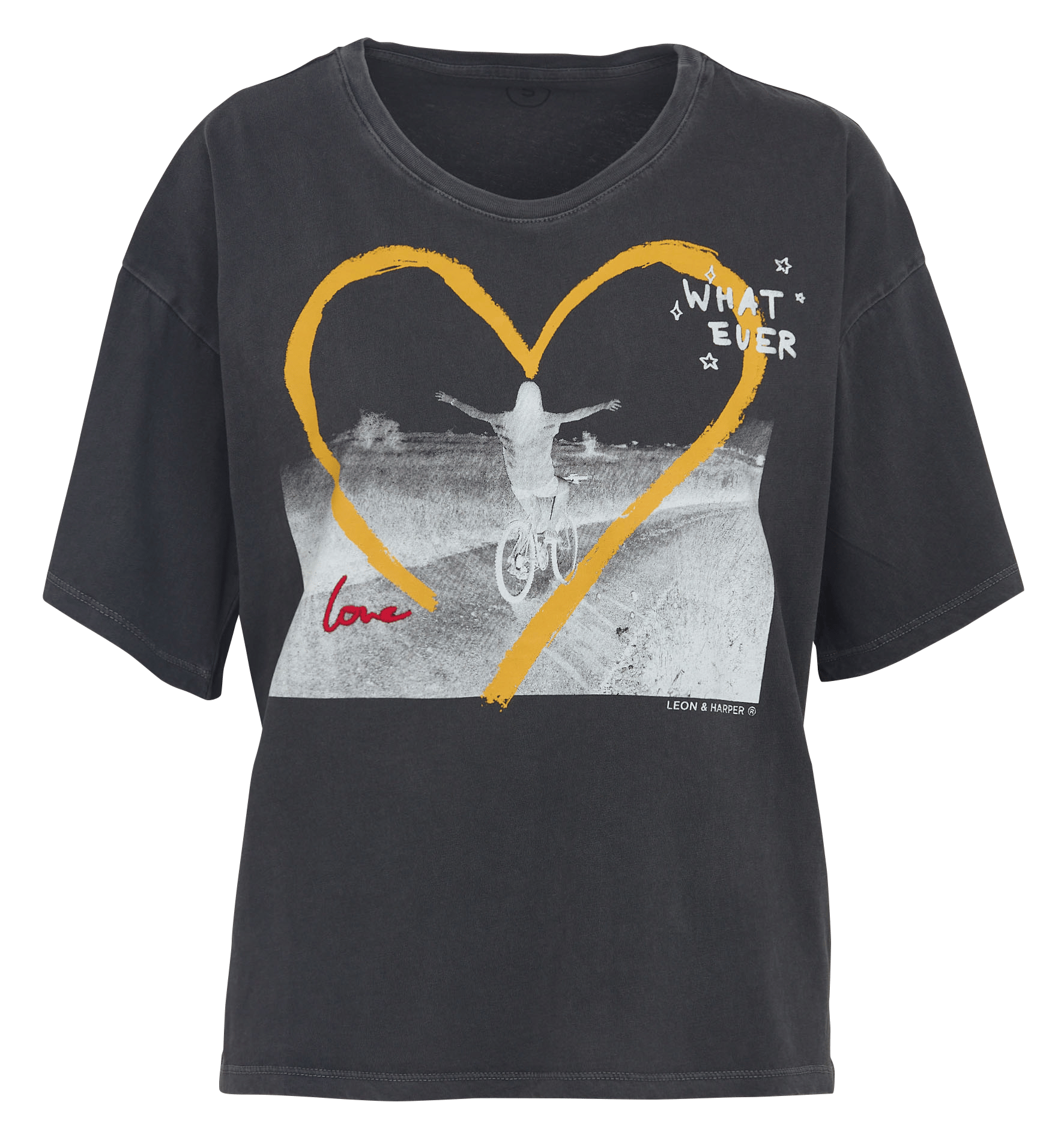 Gerade geschnittenes Rundhals-T-Shirt aus Bio-Baumwolle mit Siebdruck LEON & HARPER Grau