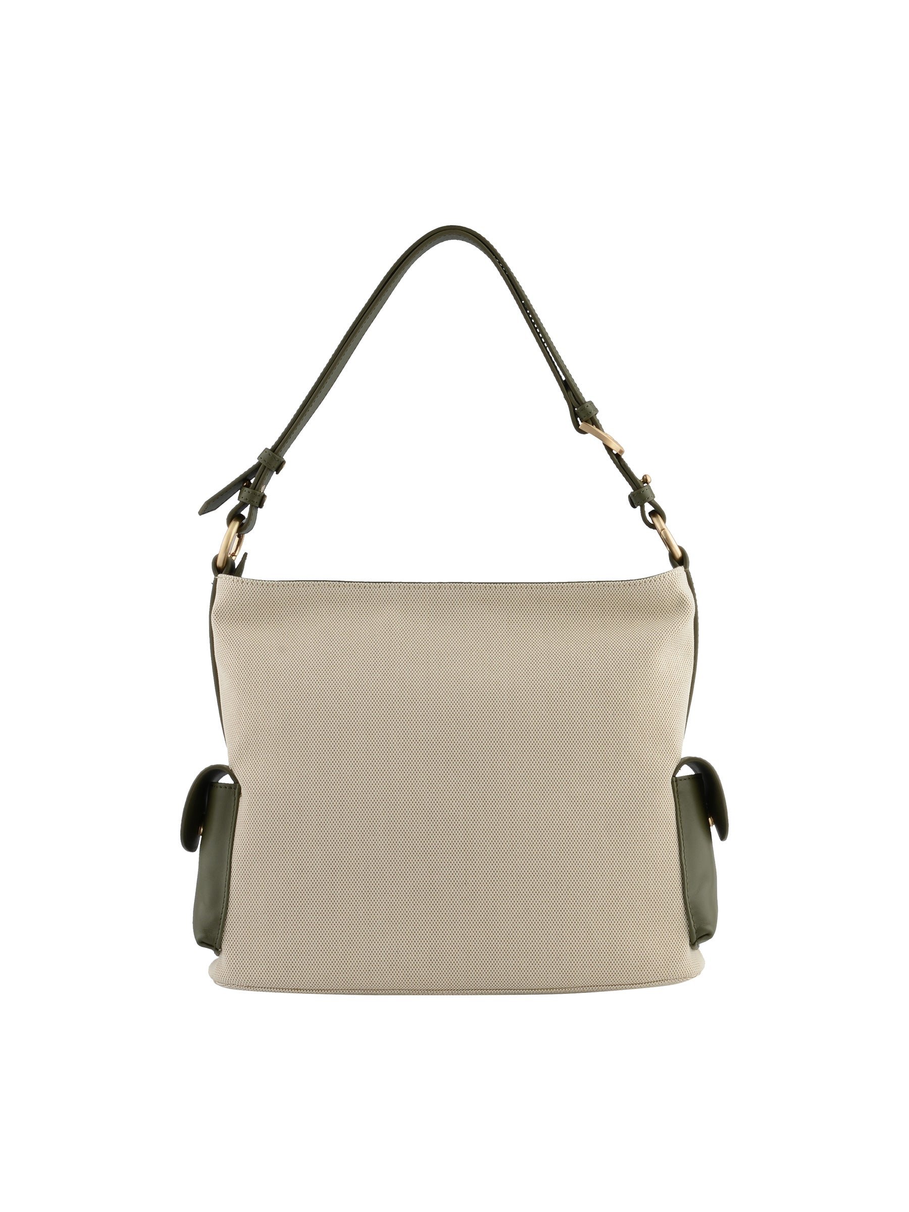Calfskin leather shoulder bag POURCHET Khaki