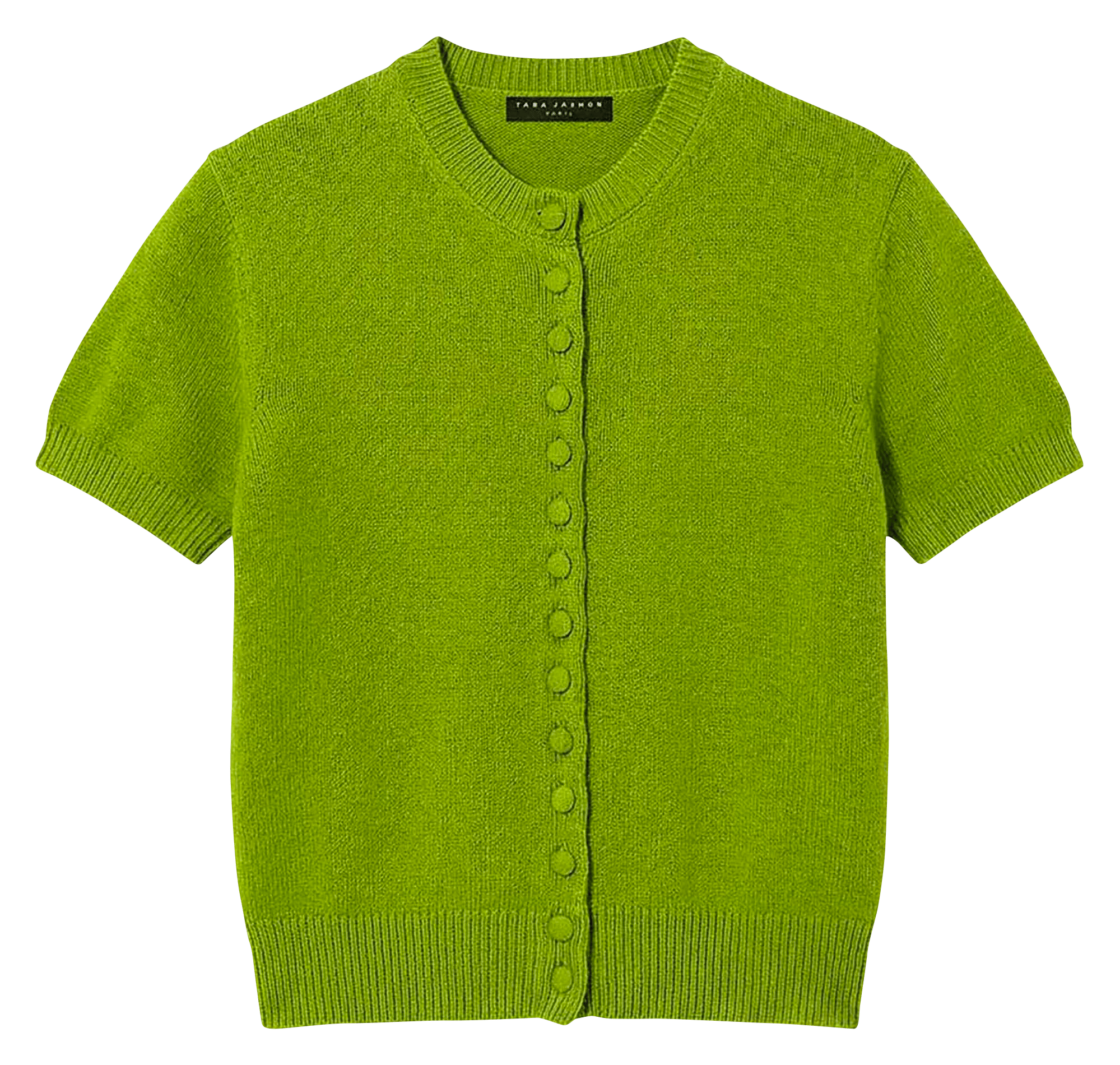 Gilet droit col rond en coton et laine TARA JARMON Vert