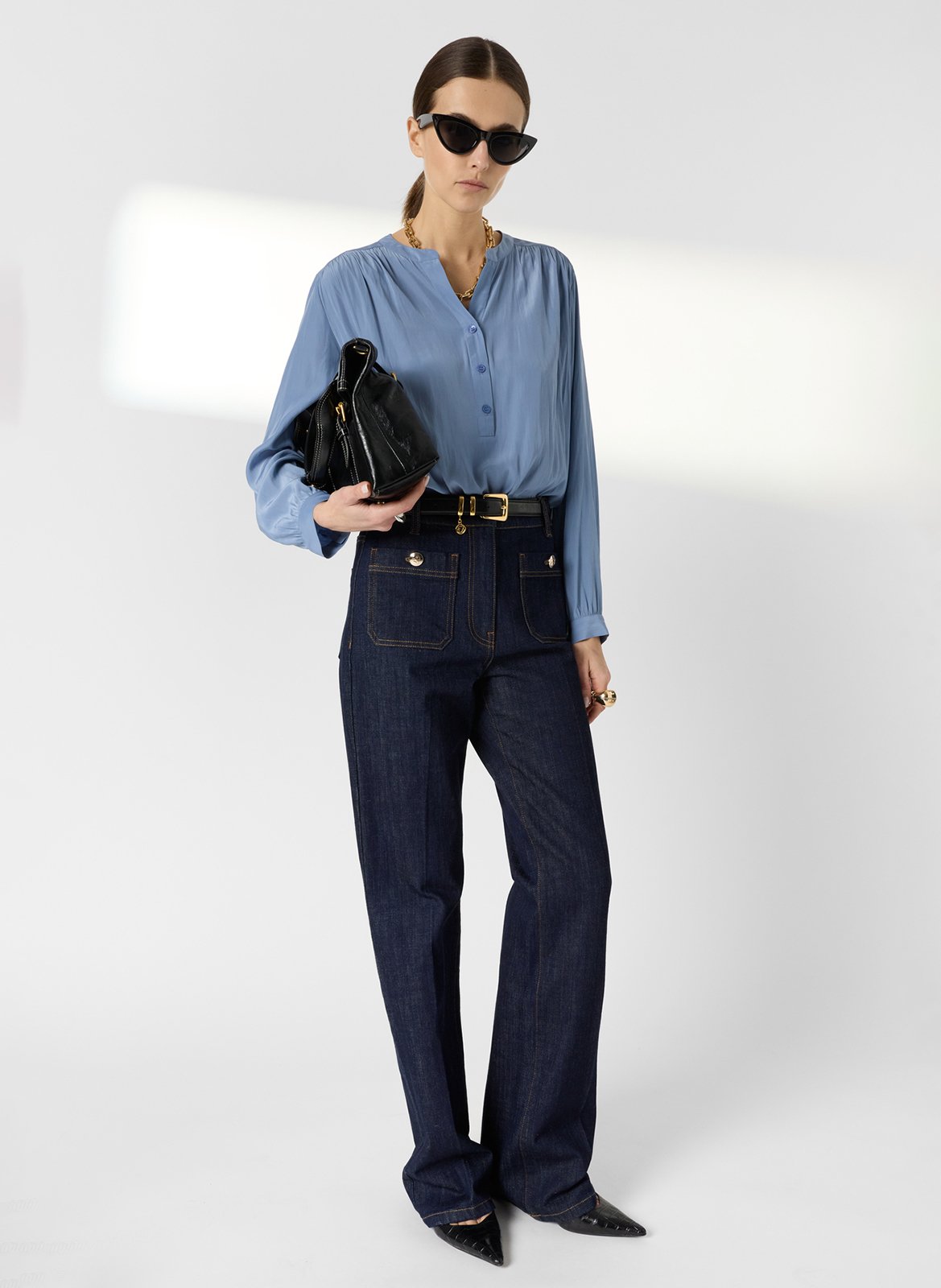 Chemisier droit col rond uni GERARD DAREL Bleu