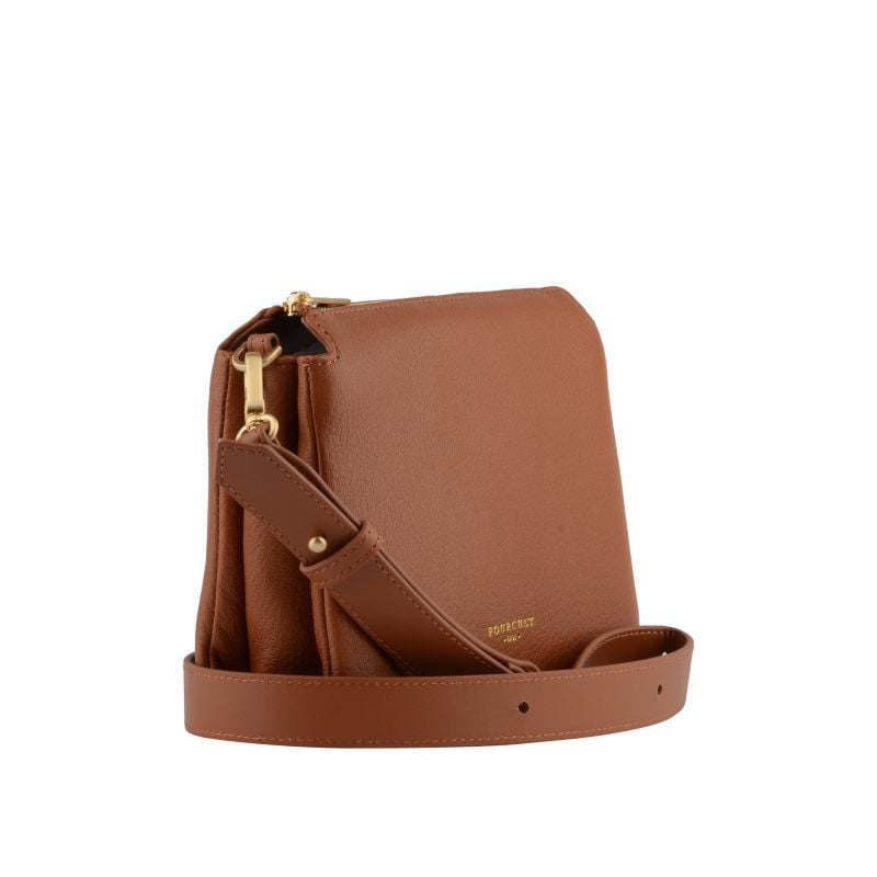 Goatskin leather shoulder bag POURCHET Brown