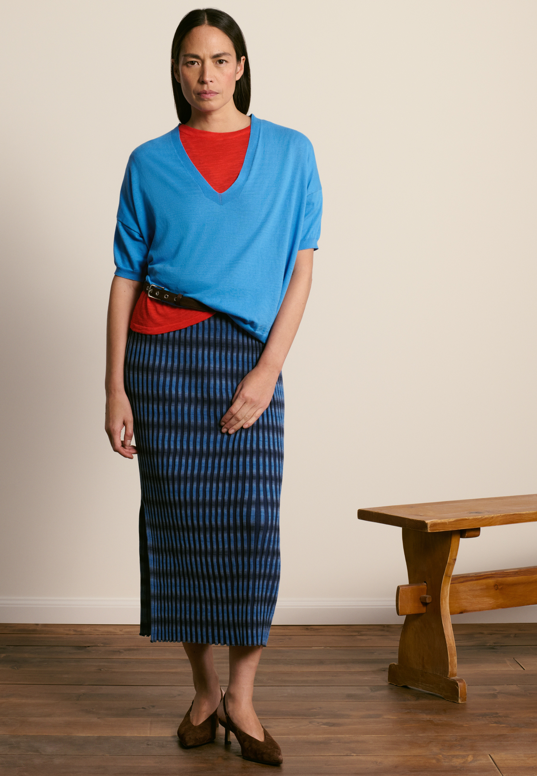 T-shirt col v en coton biologique MAISON MONTAGUT Bleu