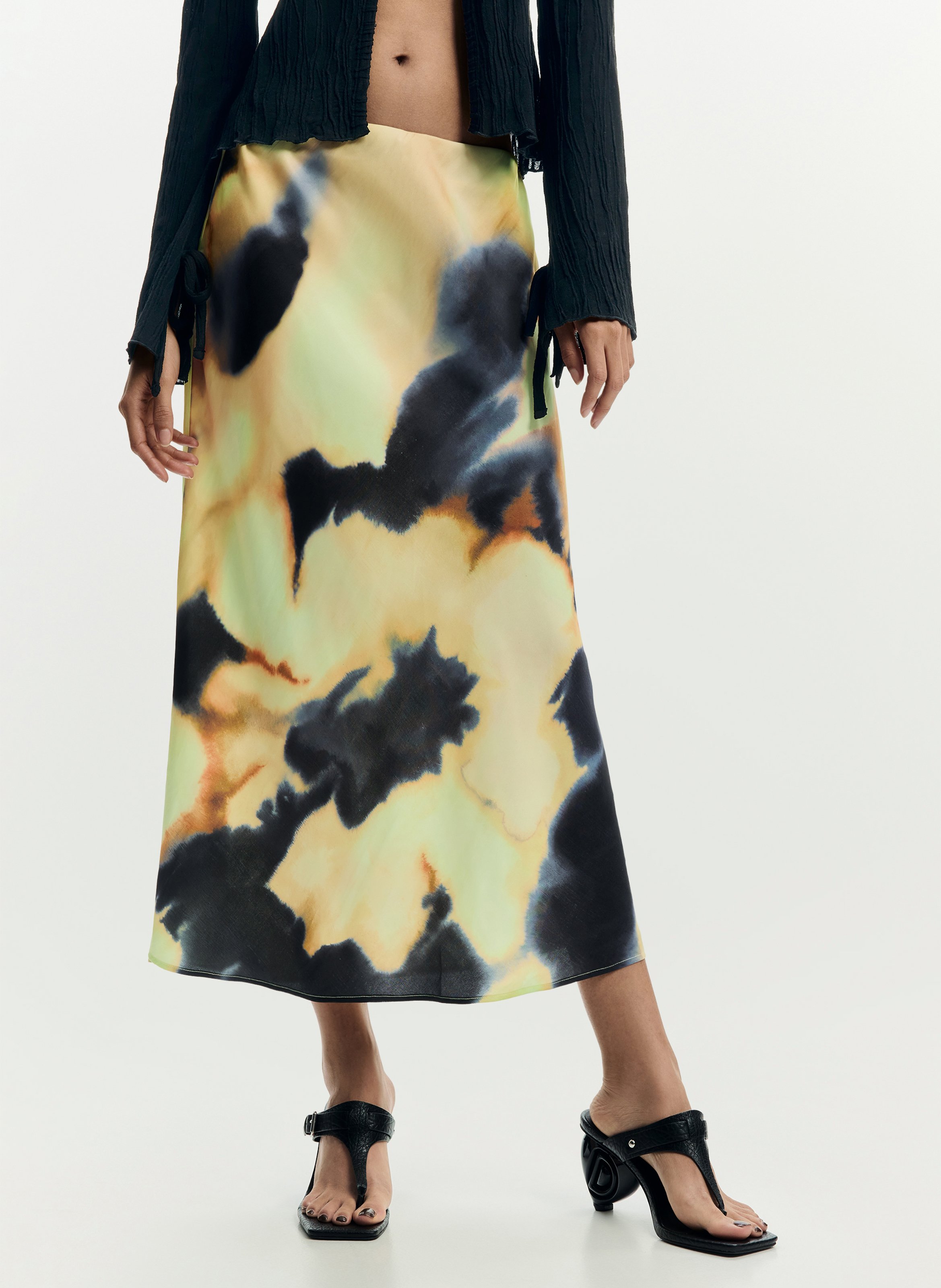 Jupe midi à imprimé floral DESIGUAL Noir