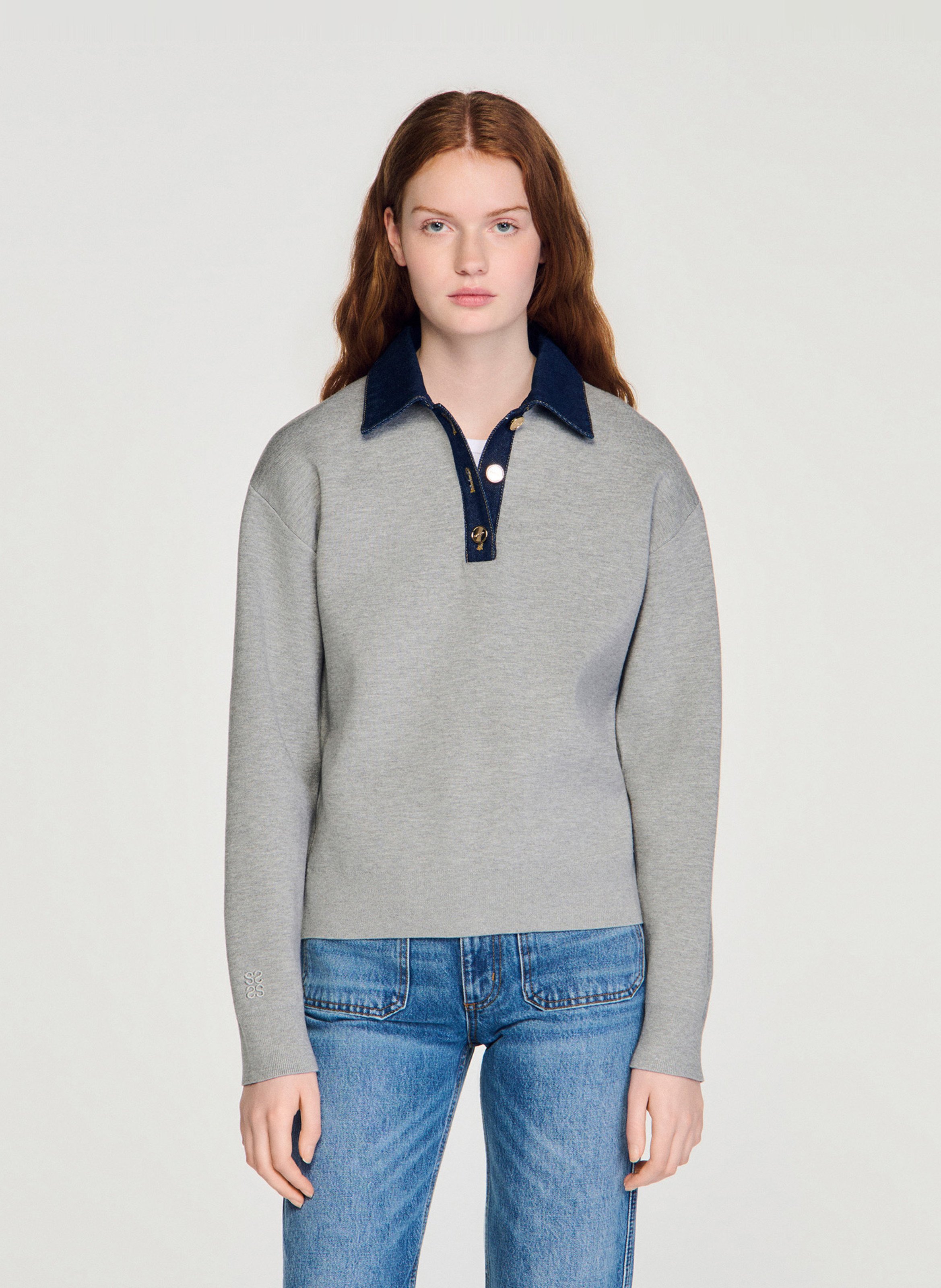Oversized denim collar sweater SANDRO Grey