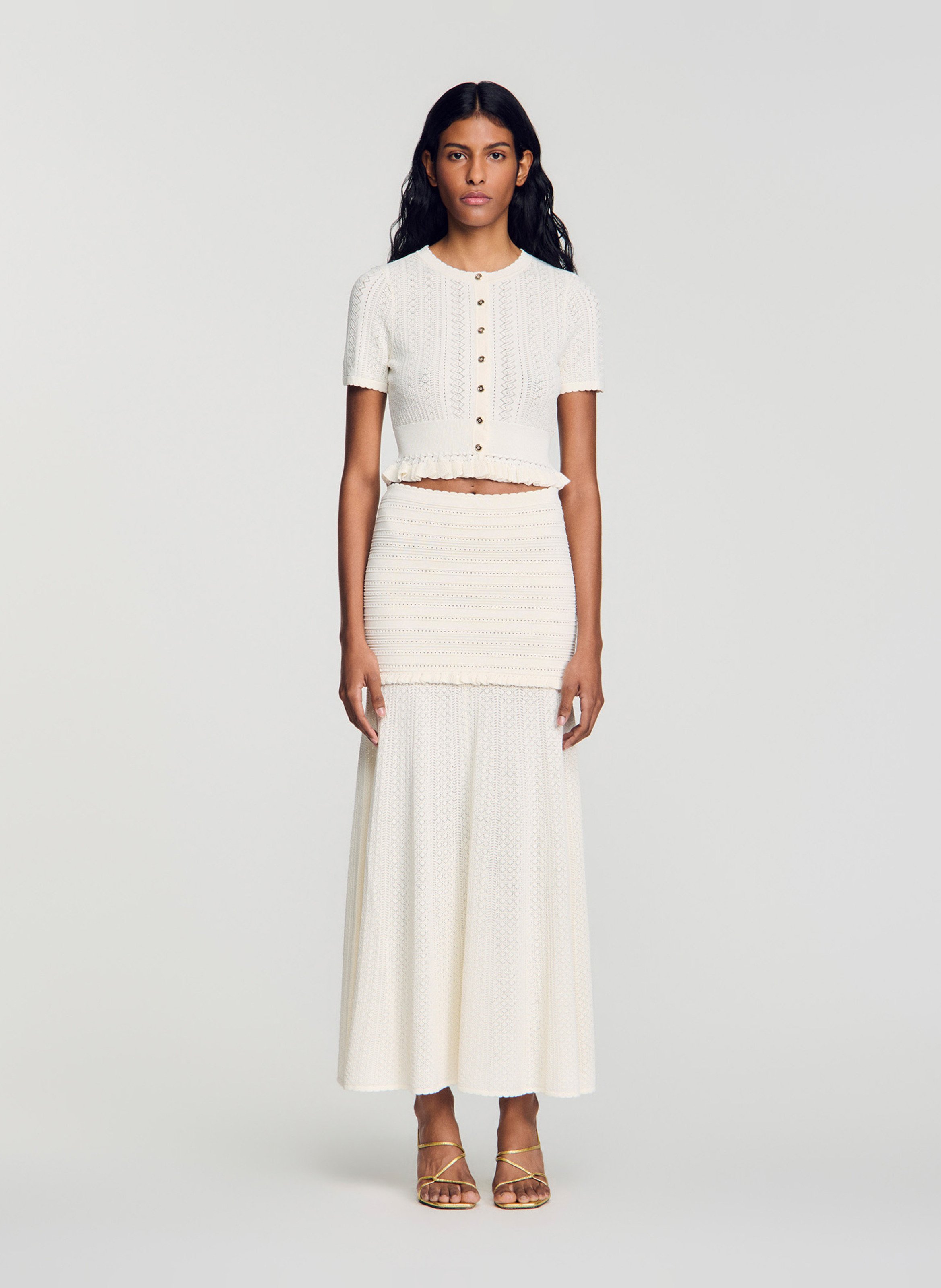 Slim-fit, gebreide top met ronde hals SANDRO Beige