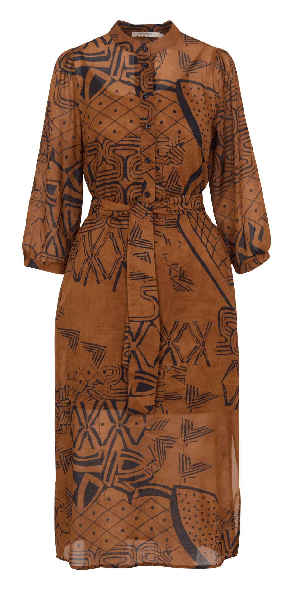 Robe midi col mao en coton LA FEE MARABOUTEE Marron