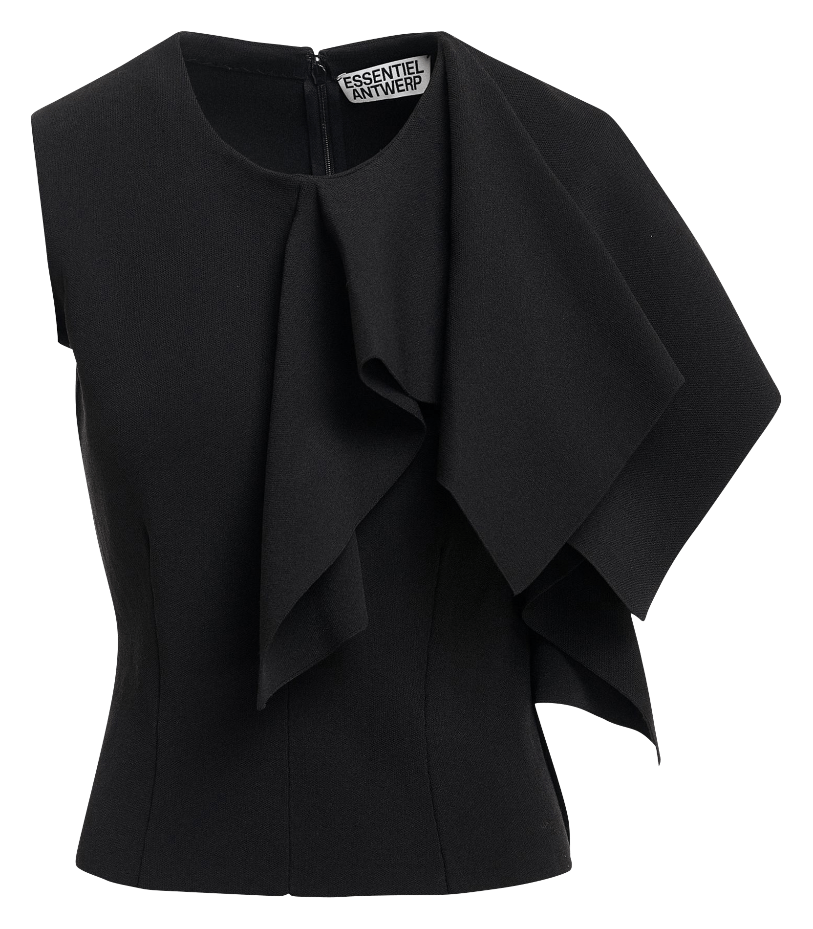 Strakke top met gedrapeerd volant ESSENTIEL ANTWERP Zwart