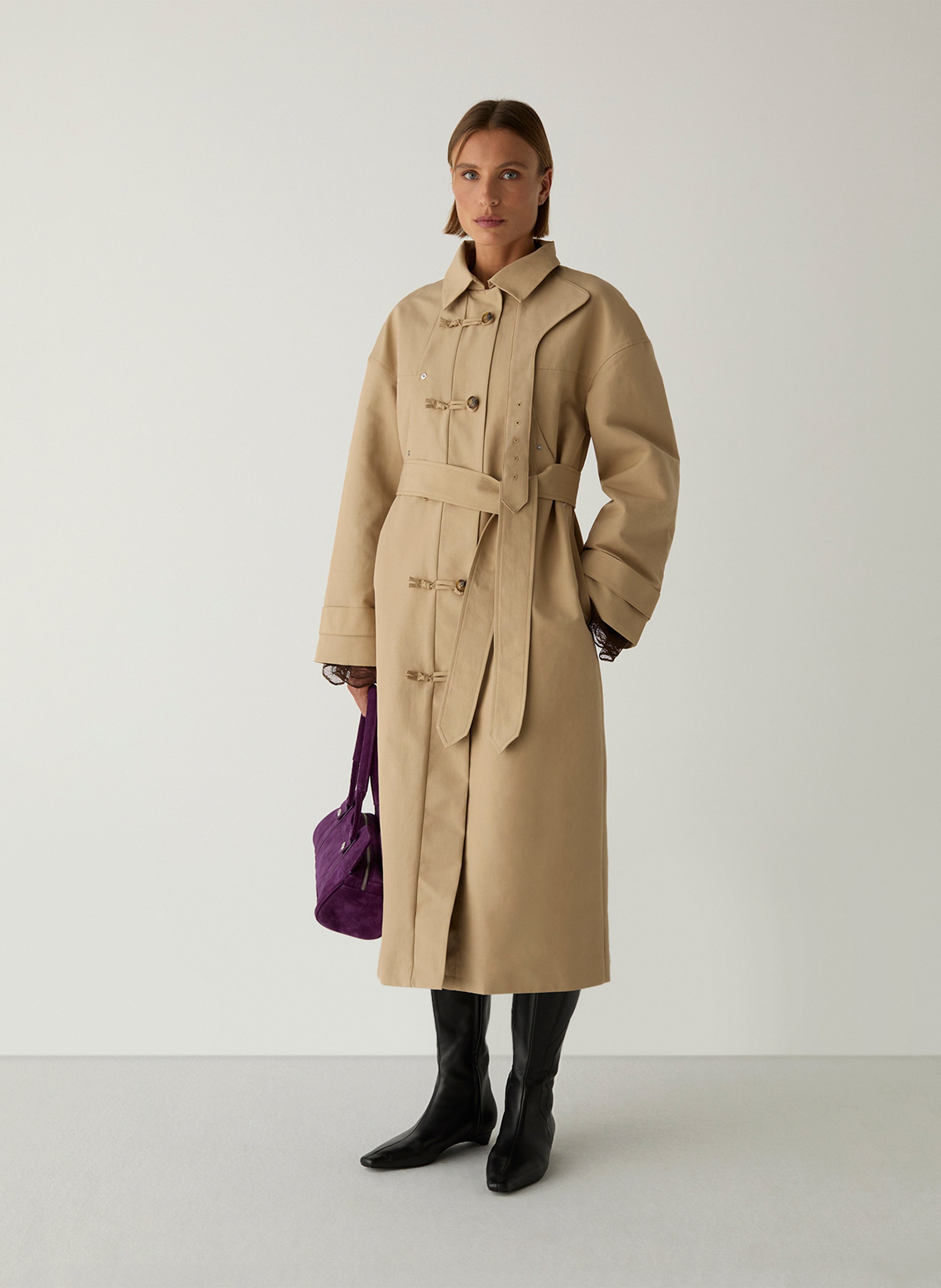Trenchcoat van katoenmix met reverskraag LAAGAM Beige