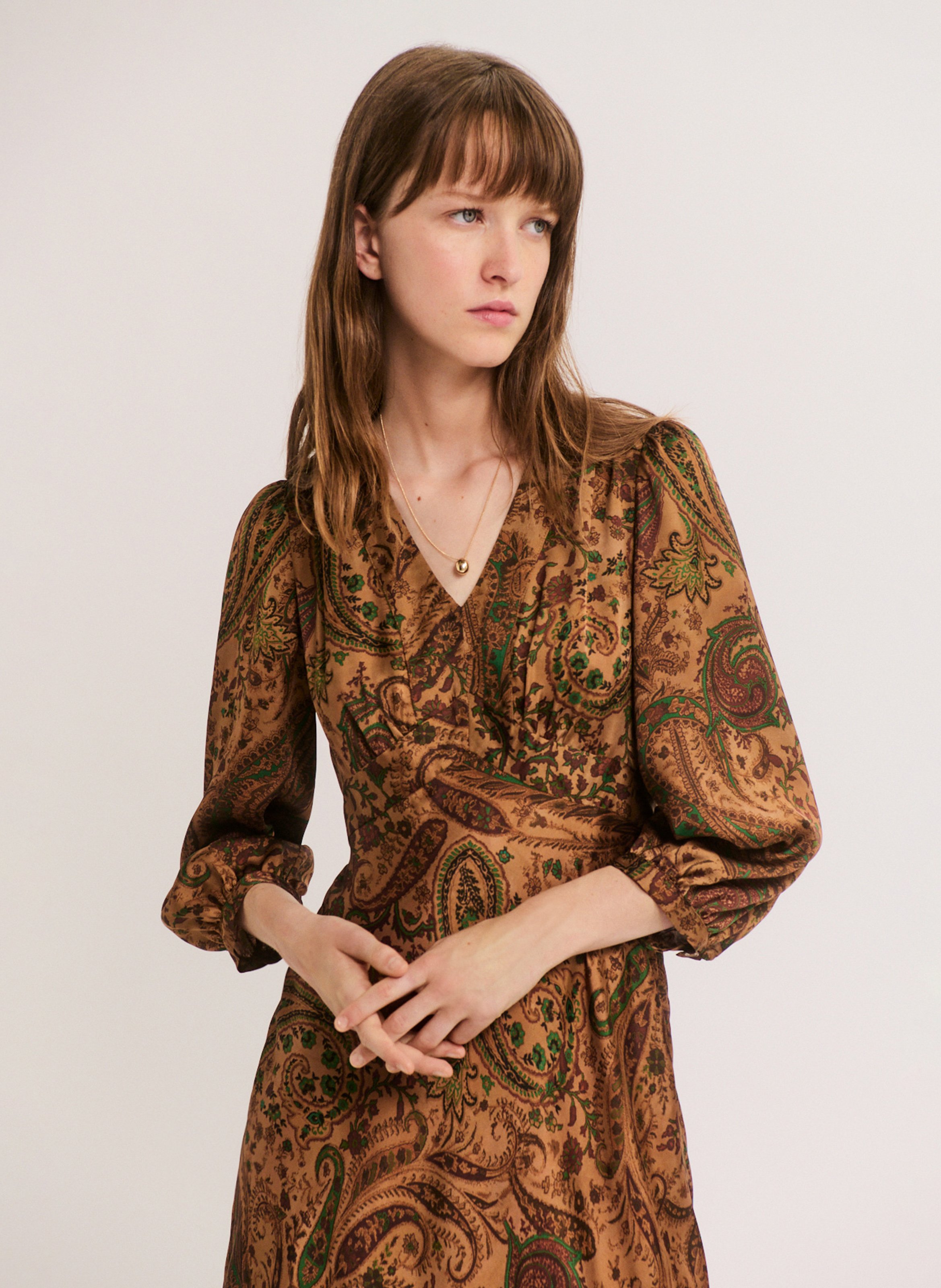 Robe midi cintrée fluide PABLO Marron