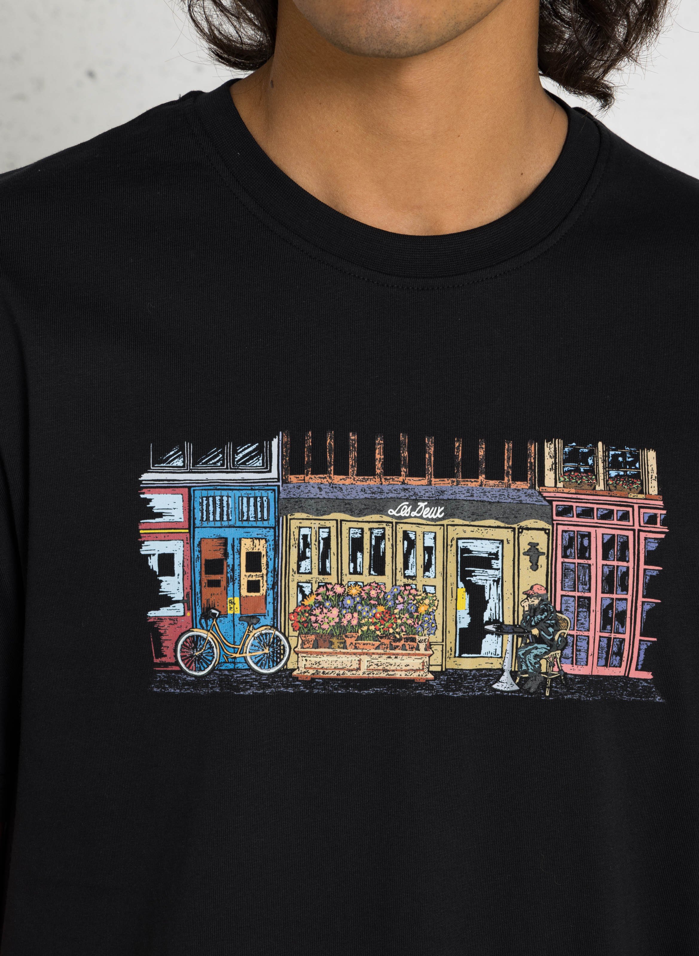 Tee-shirt droit col rond sérigraphié en coton bio LES DEUX Noir