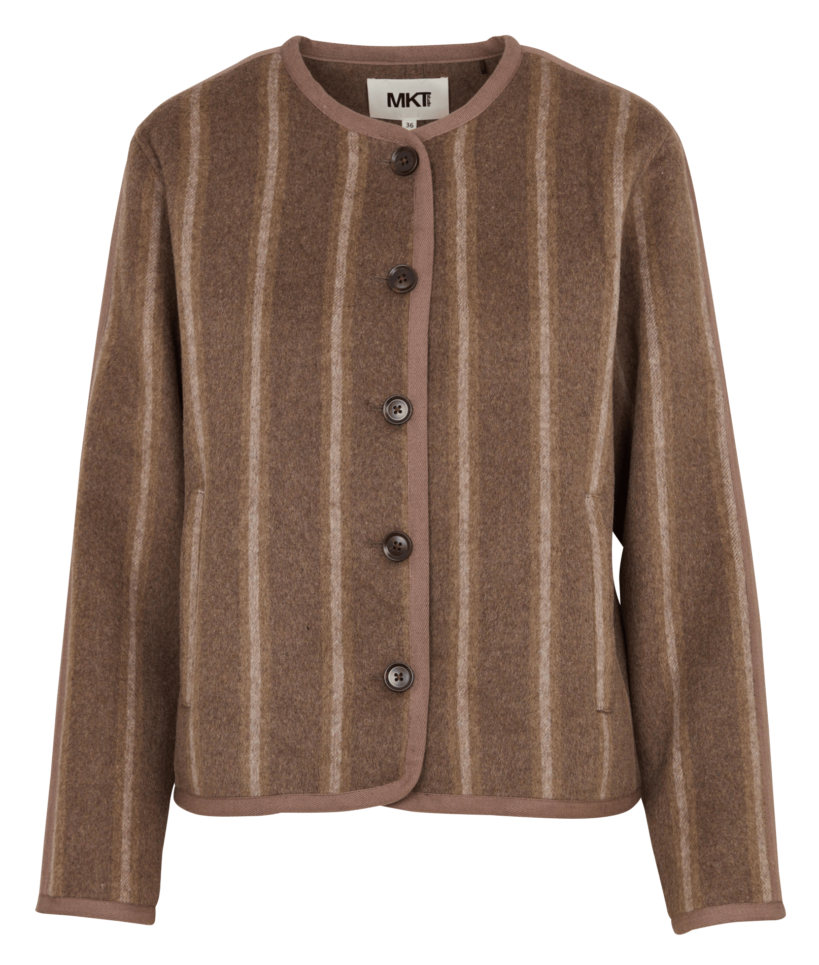 Veste droite col rond rayée en laine mélangée MKT Marron