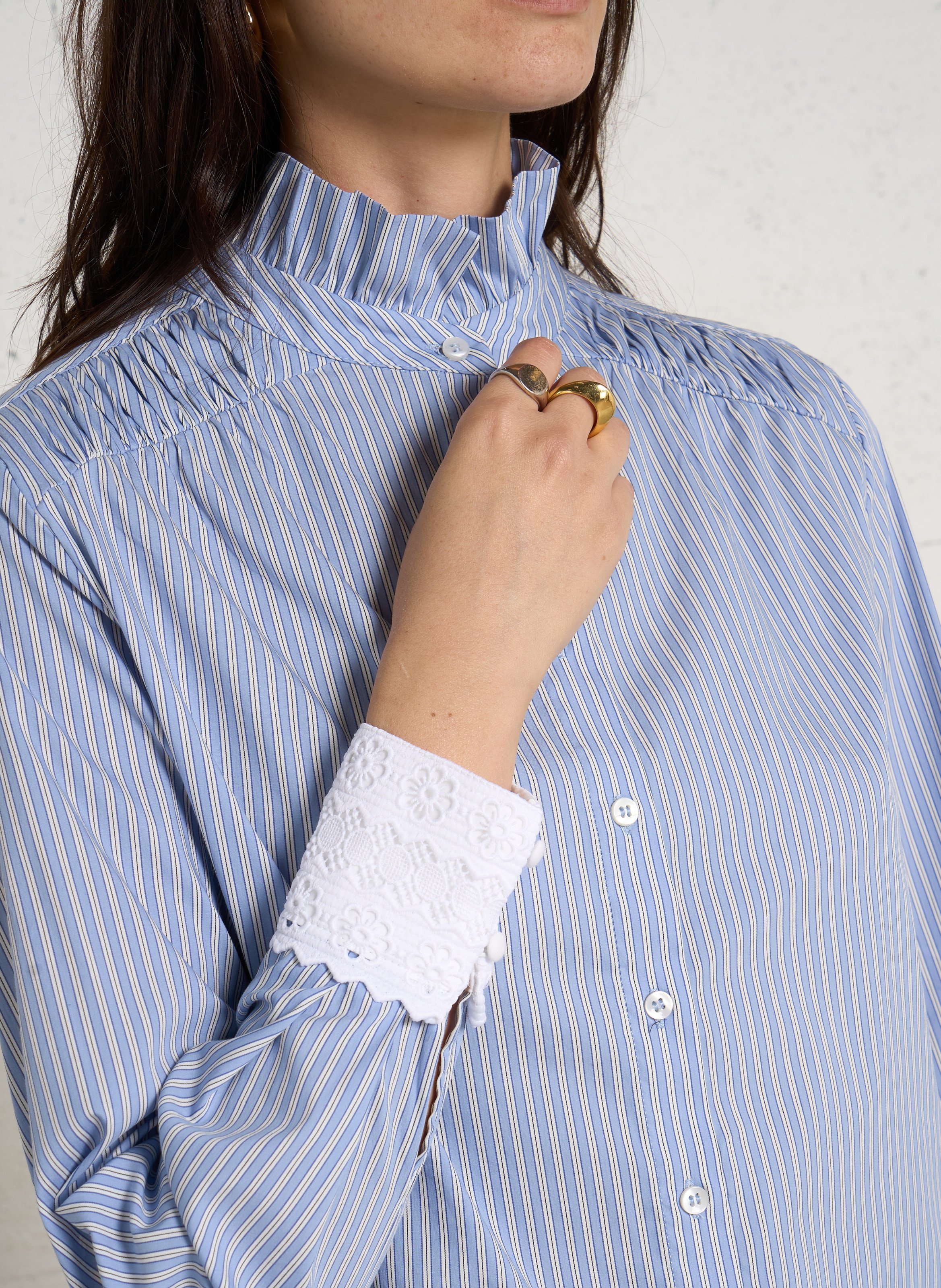 Chemise ample à rayures coton mélangé MAISON 123 Bleu