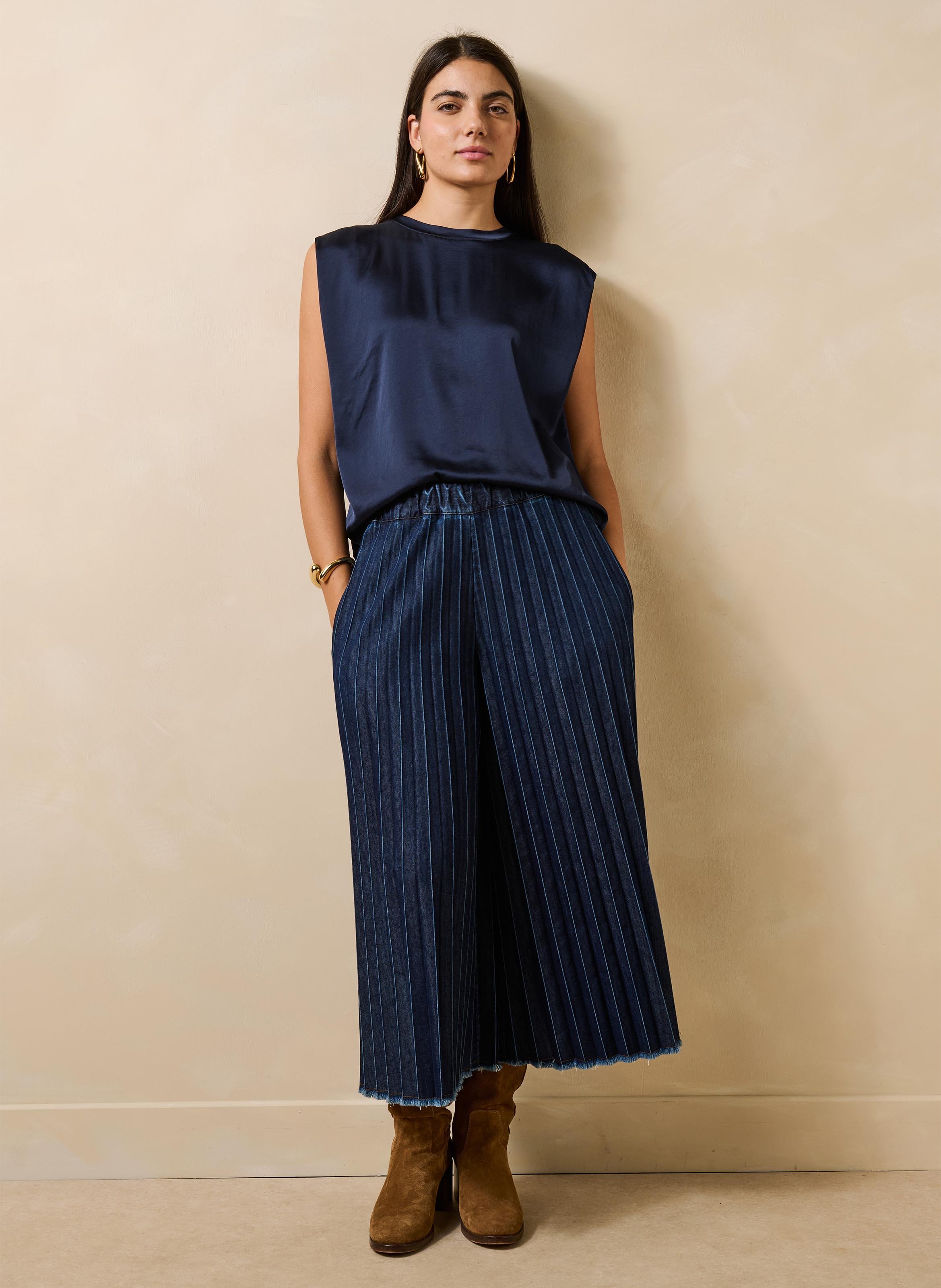 Top sans manches uni satiné | Bleu LA FEE MARABOUTEE Femme
