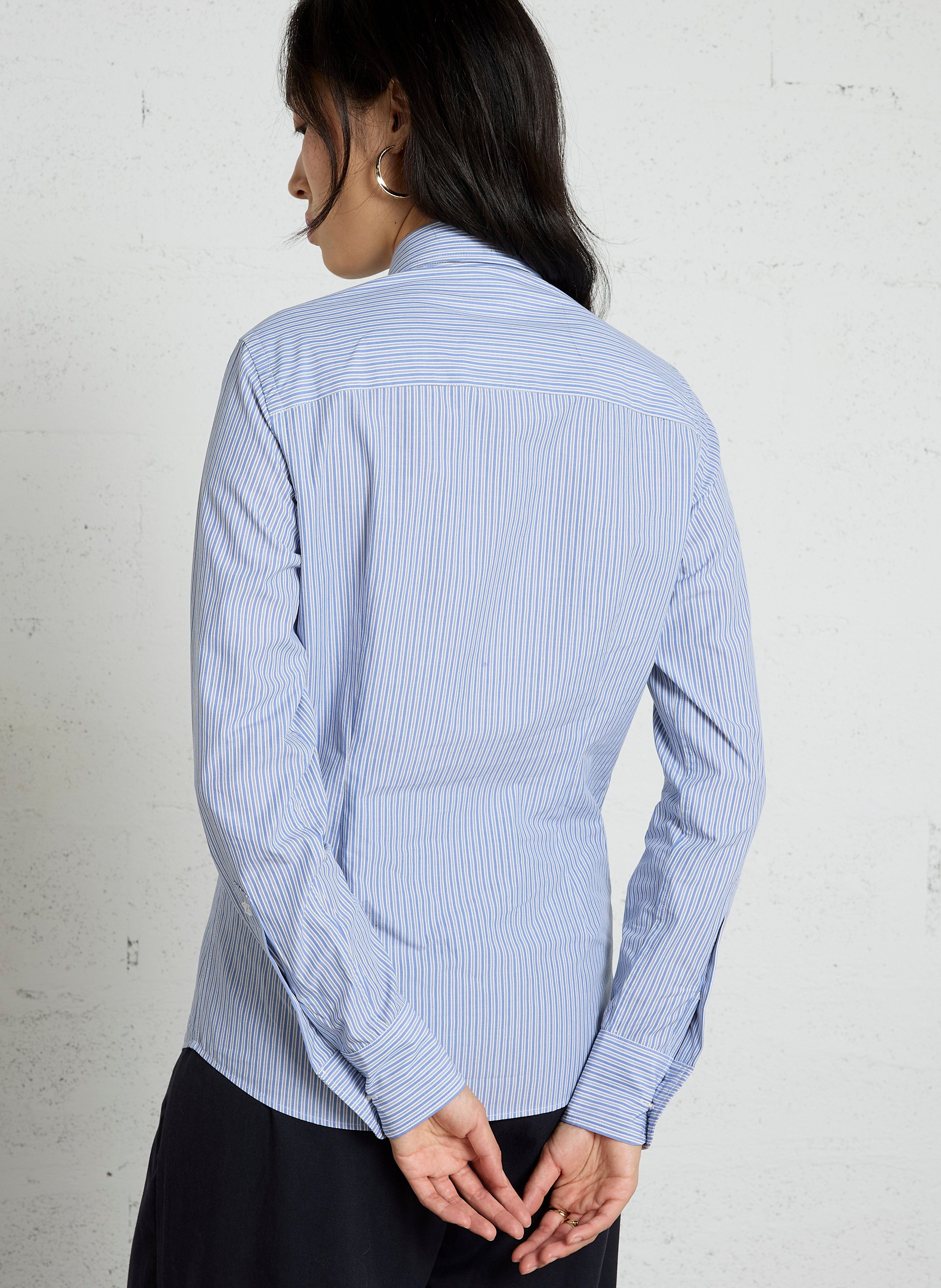 Chemise cintrée col classique rayée en coton LAURENCE BRAS Bleu