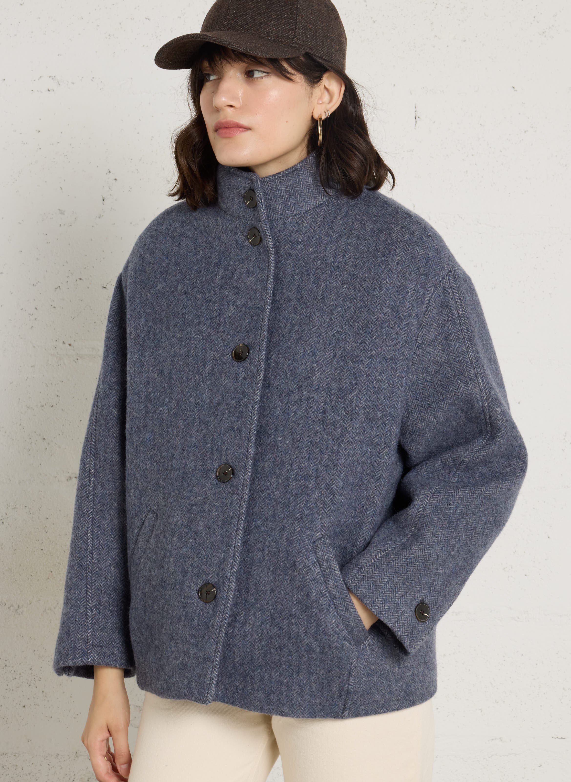 Loose-Fitting Buttoned Coat in Wool Blend MAISON 123 Blue