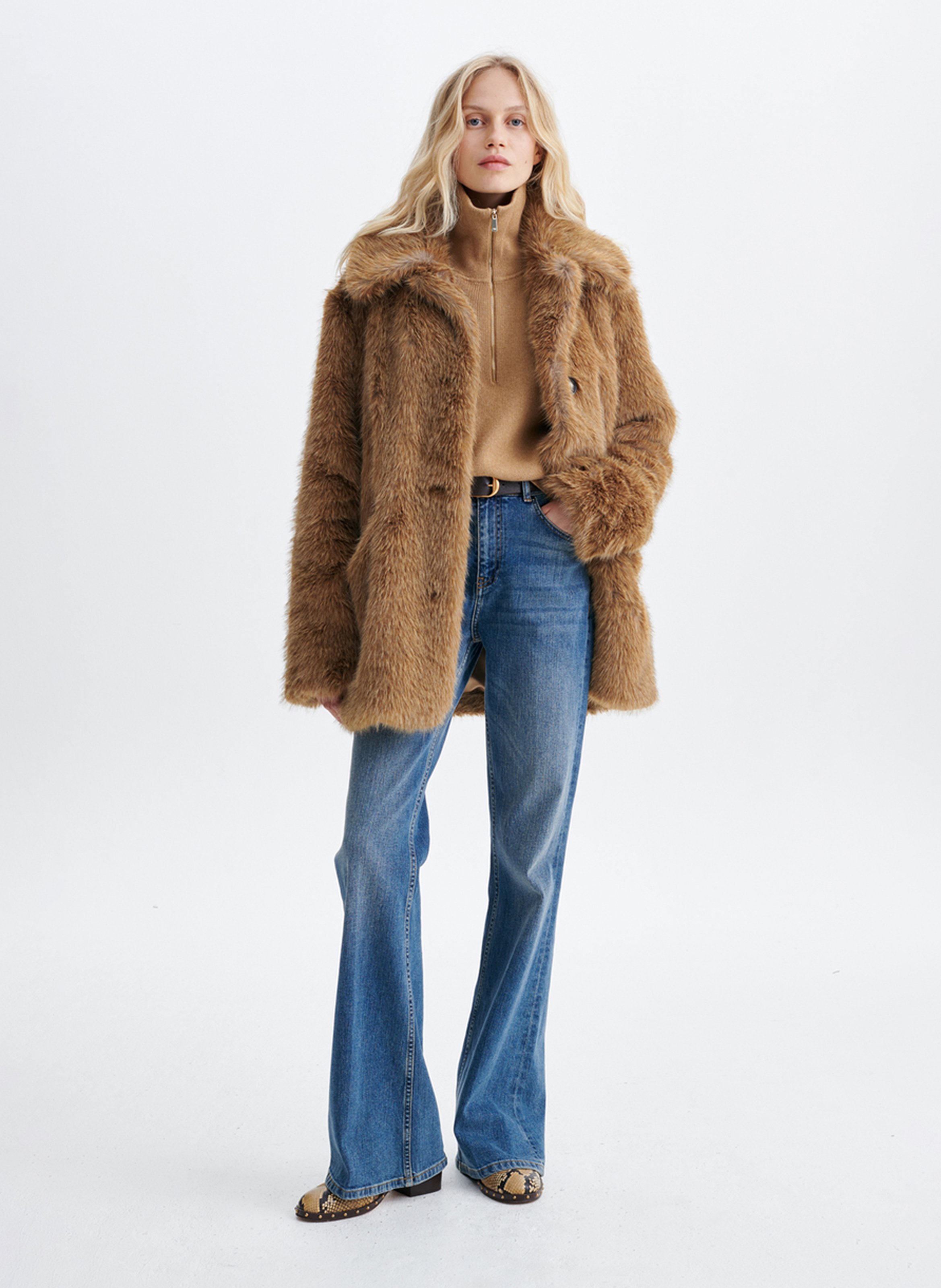 Manteau col classique en fourrure VANESSA BRUNO Beige