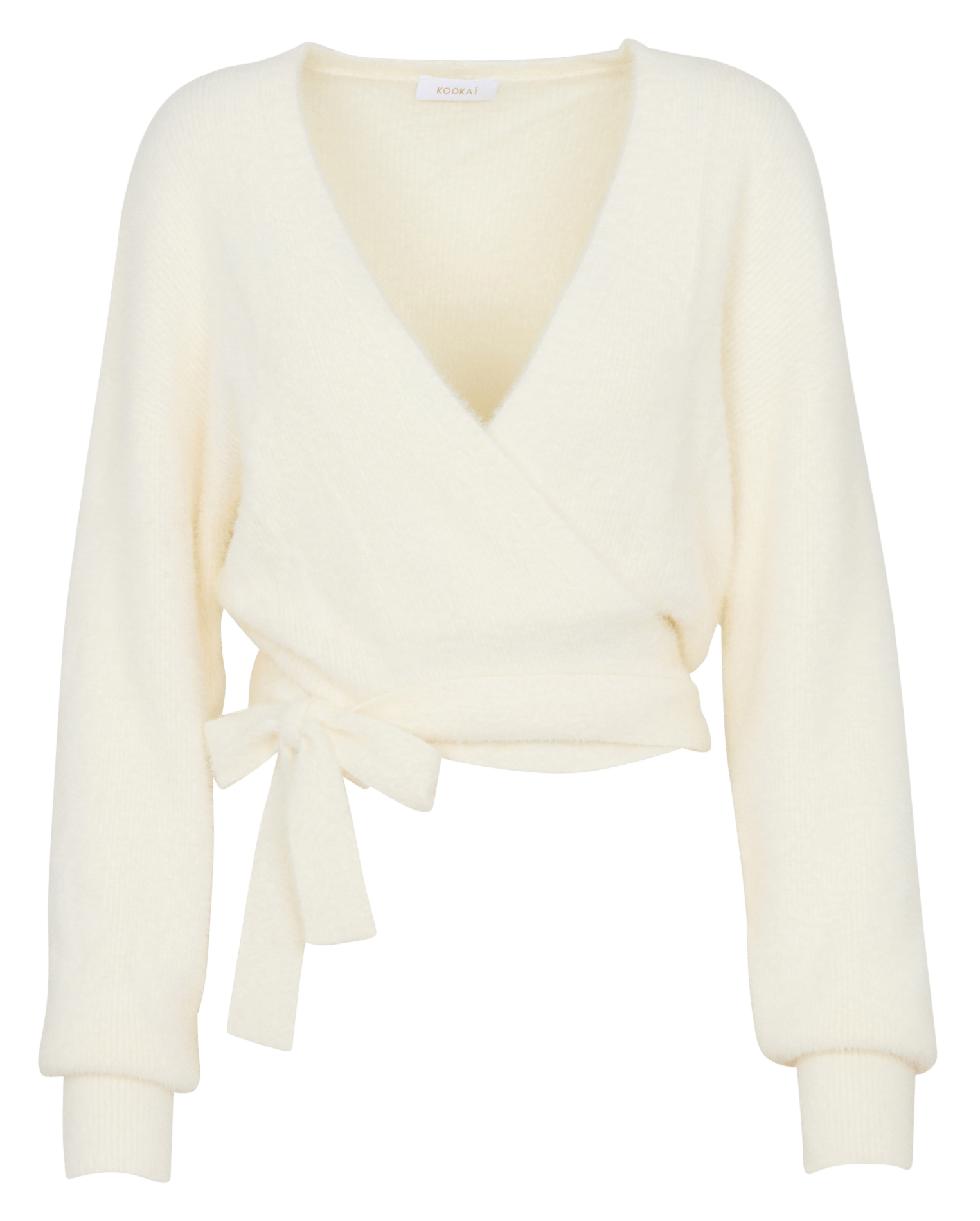 Fluffy V-neck wrap cardigan KOOKAI White
