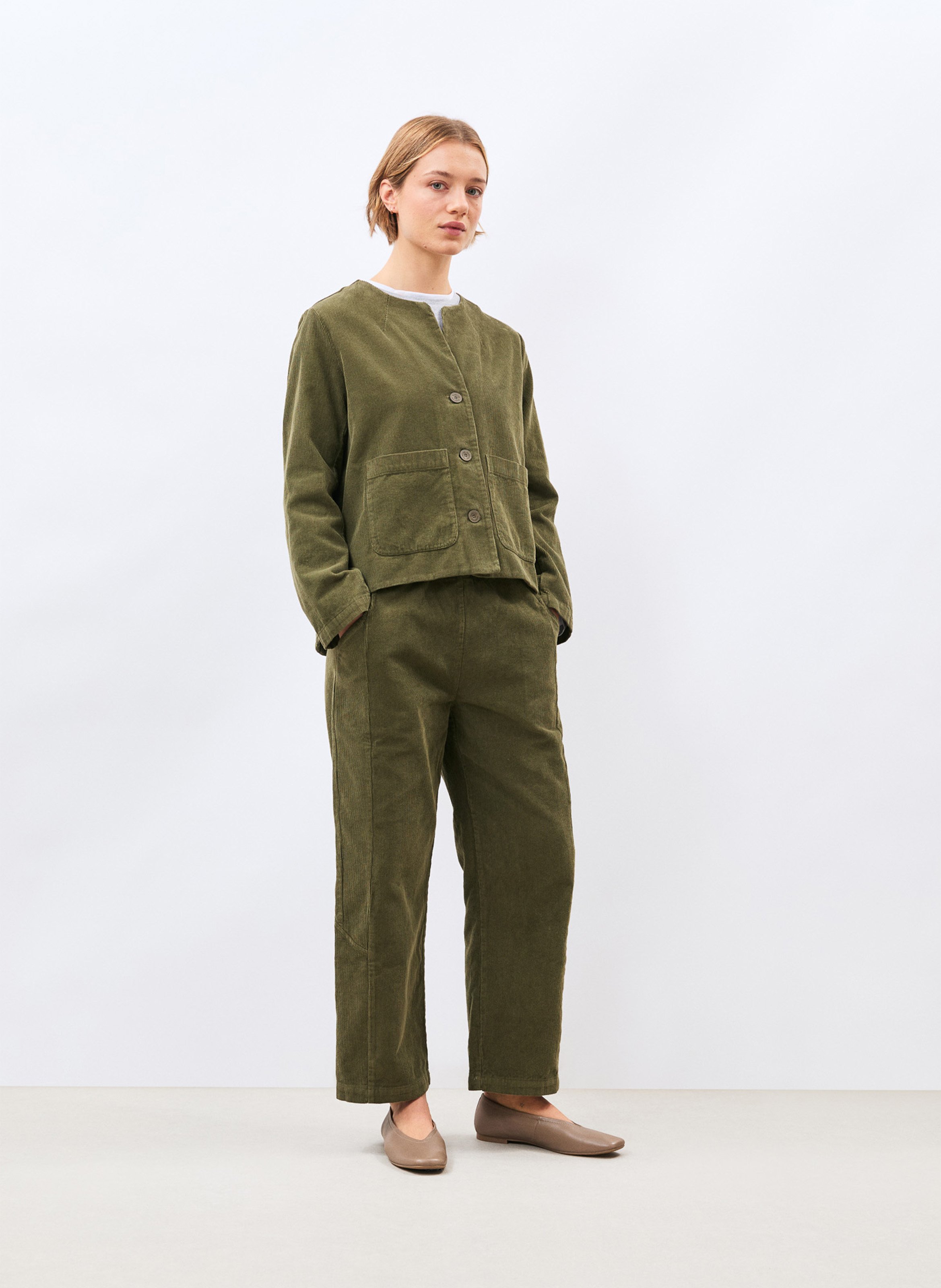 Pantalon 7/8ème côtelé en coton velours HUMILITY Vert